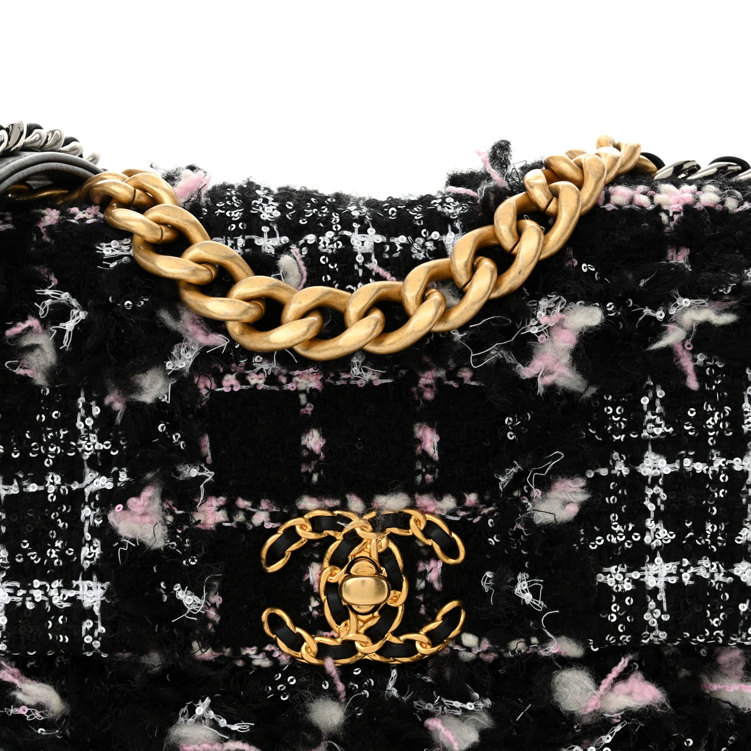 Chanel Tweed Sequin Quilted Medium Chanel 19 Flap Black Multicolor 8 of 10
