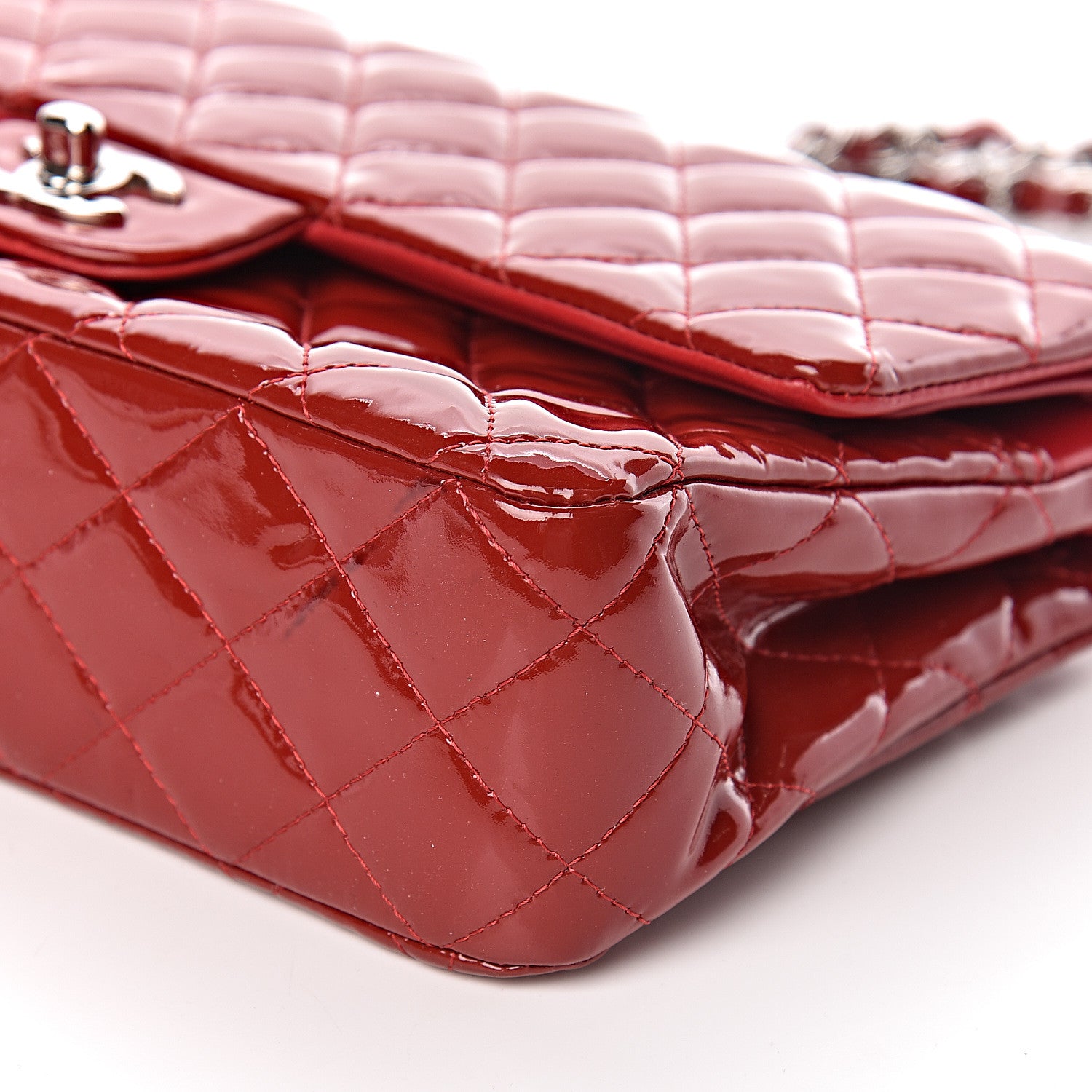 Chanel Patent Calfskin Quilted Medium Double Flap Red 9 of 13
