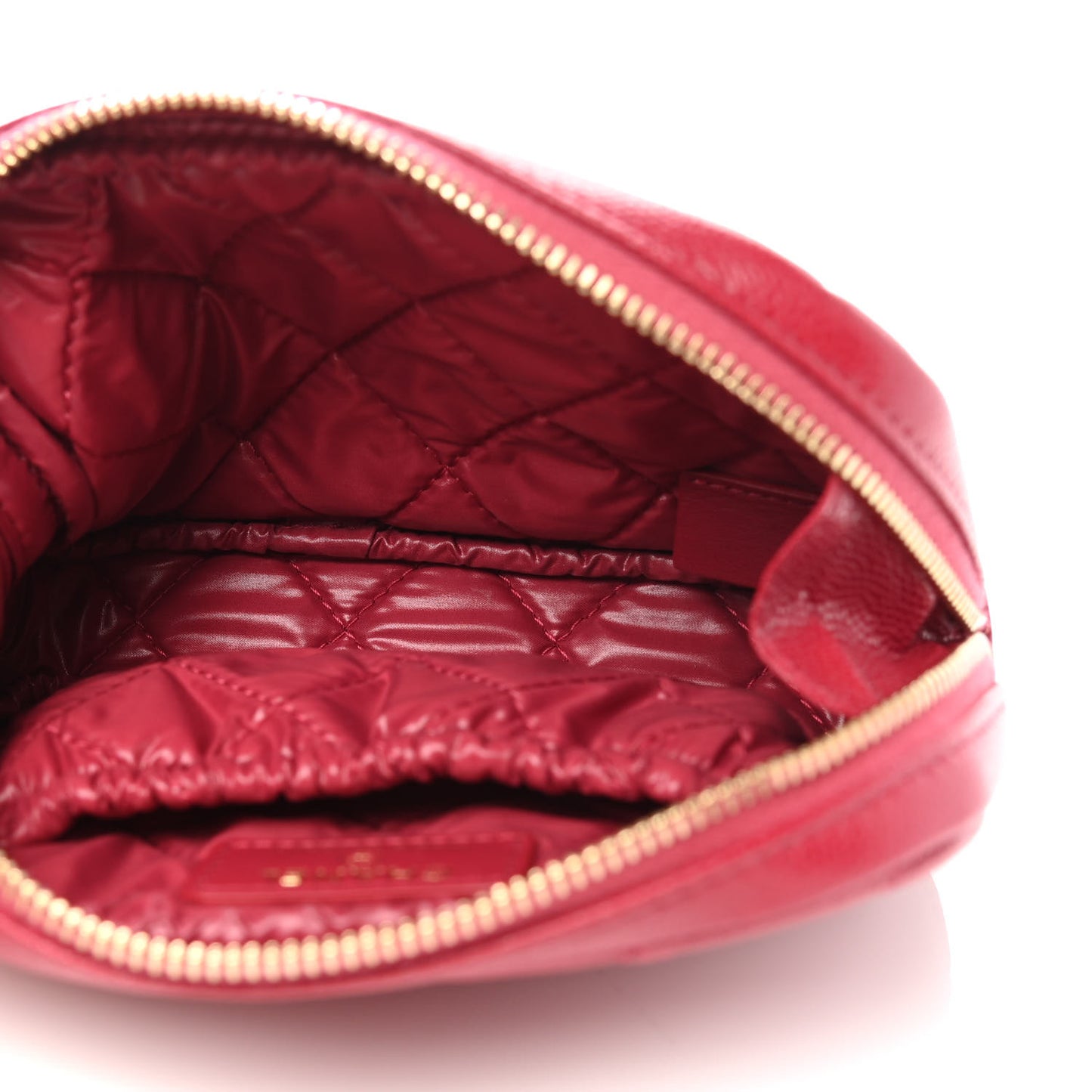 Caviar Quilted Small Curvy Pouch Cosmetic Case Dark Pink