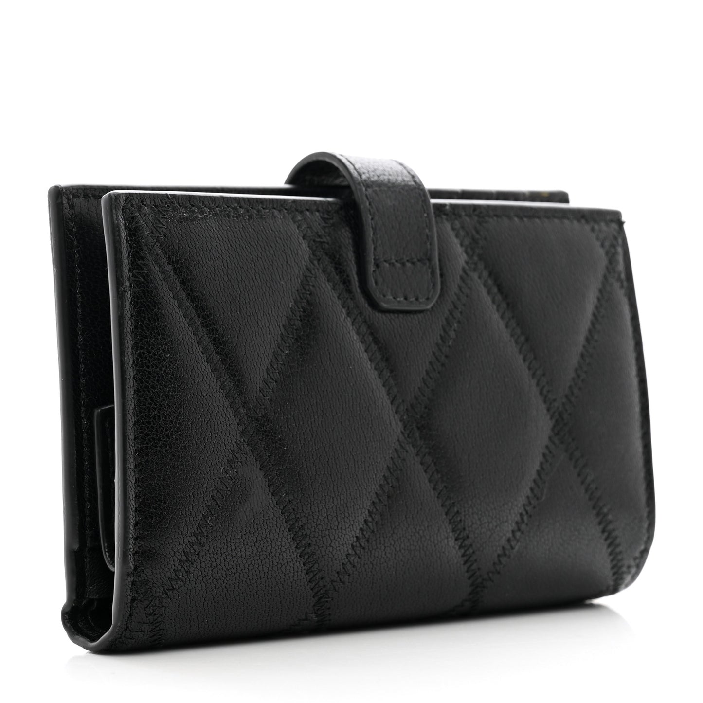 Goatskin Diamond Quilted GV3 Medium Wallet Black