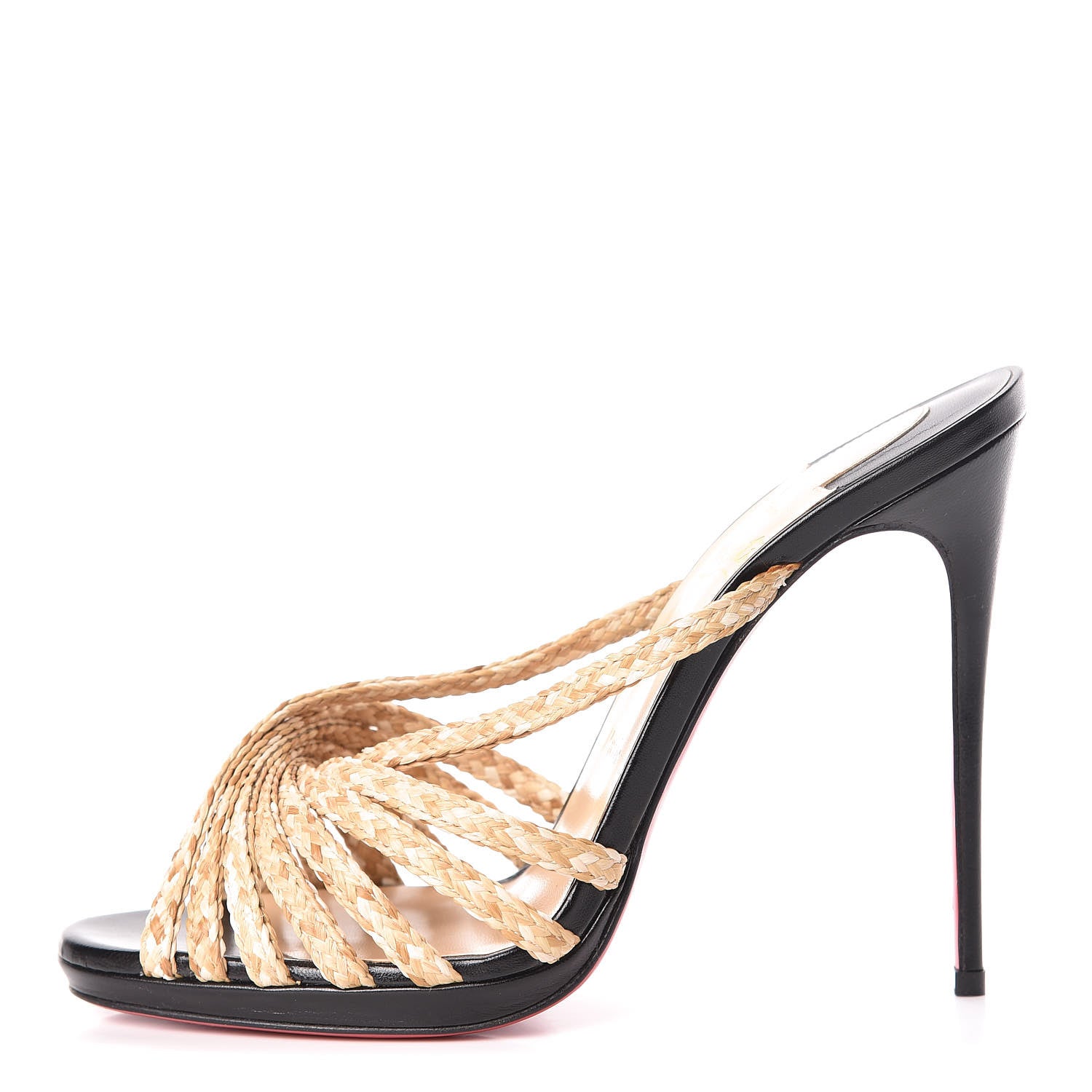 Christian Louboutin Paille Kid Rafimule 120 Slide Sandals 38 Natural Black 1 of 13