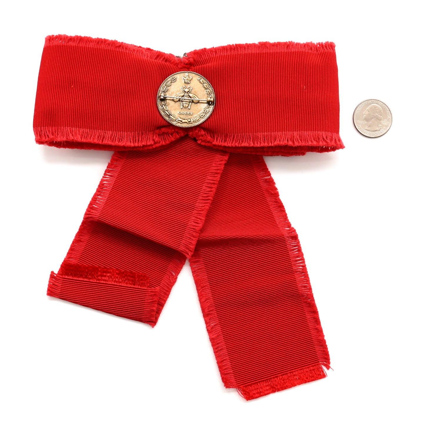 Grosgrain Crystal Bow Brooch Red