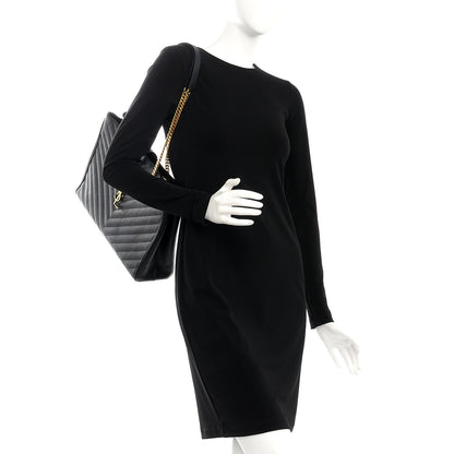 Saint Laurent Grain De Poudre Matelasse Chevron Monogram Shopping Bag Black 2 of 8