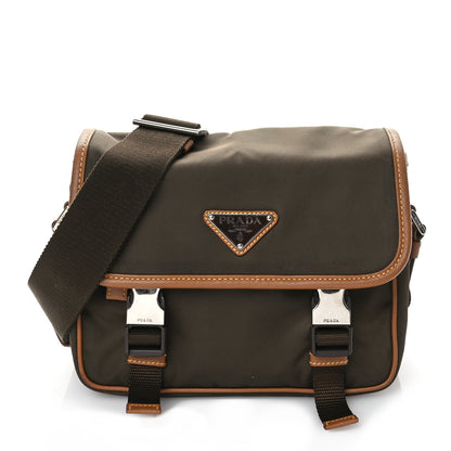 Prada Re-Nylon Saffiano Pocket Double Snap Buckle Shoulder Bag Bruciato Caramel 1 of 12