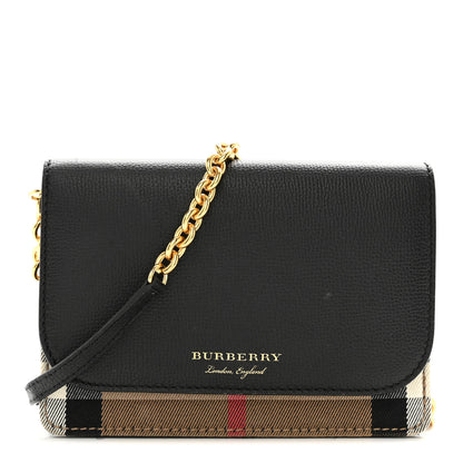 Burberry Derby Calfskin House Check Wallet On Chain Black 1 of 18