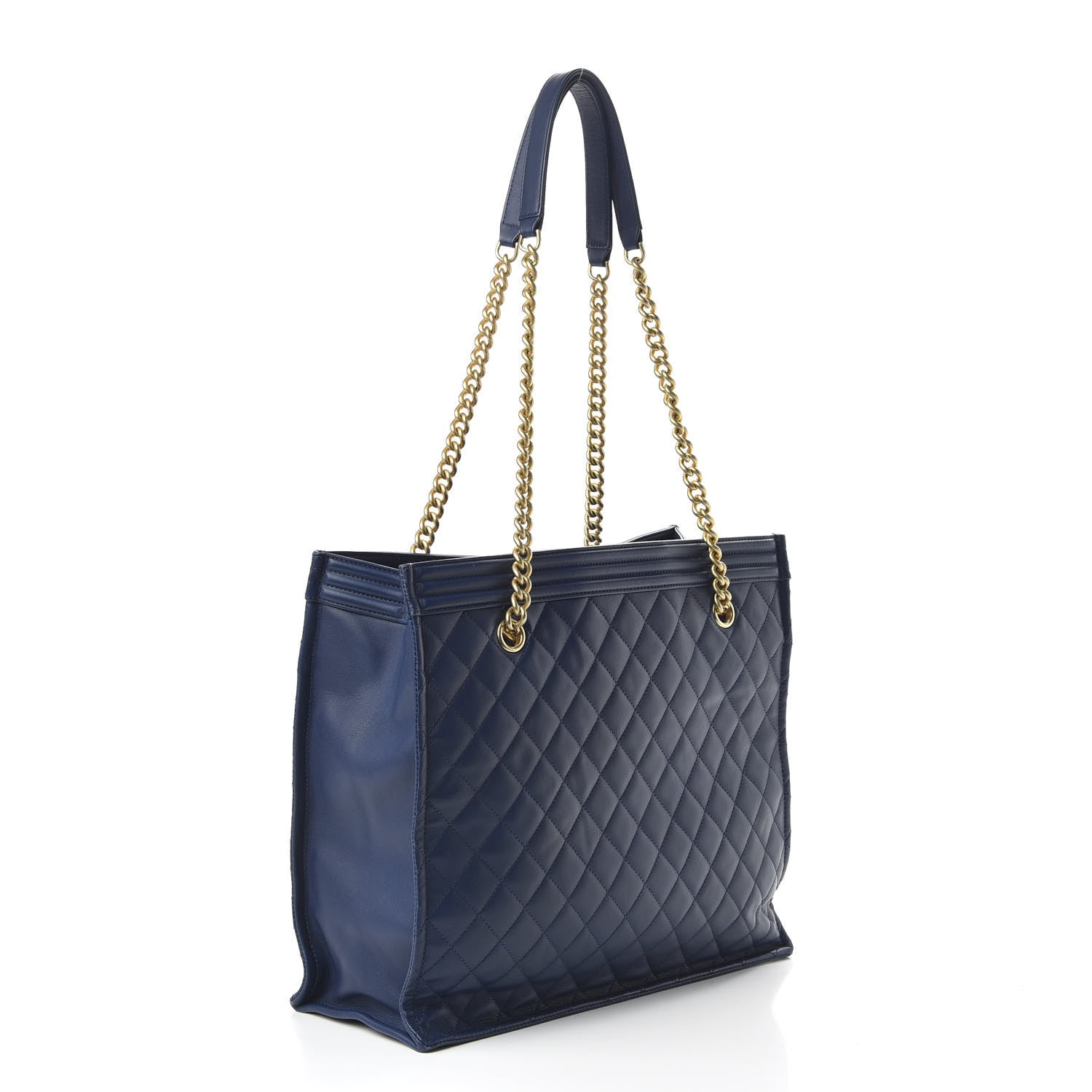 Chanel Calfskin Quilted Large Boy Tote Navy 3 of 10