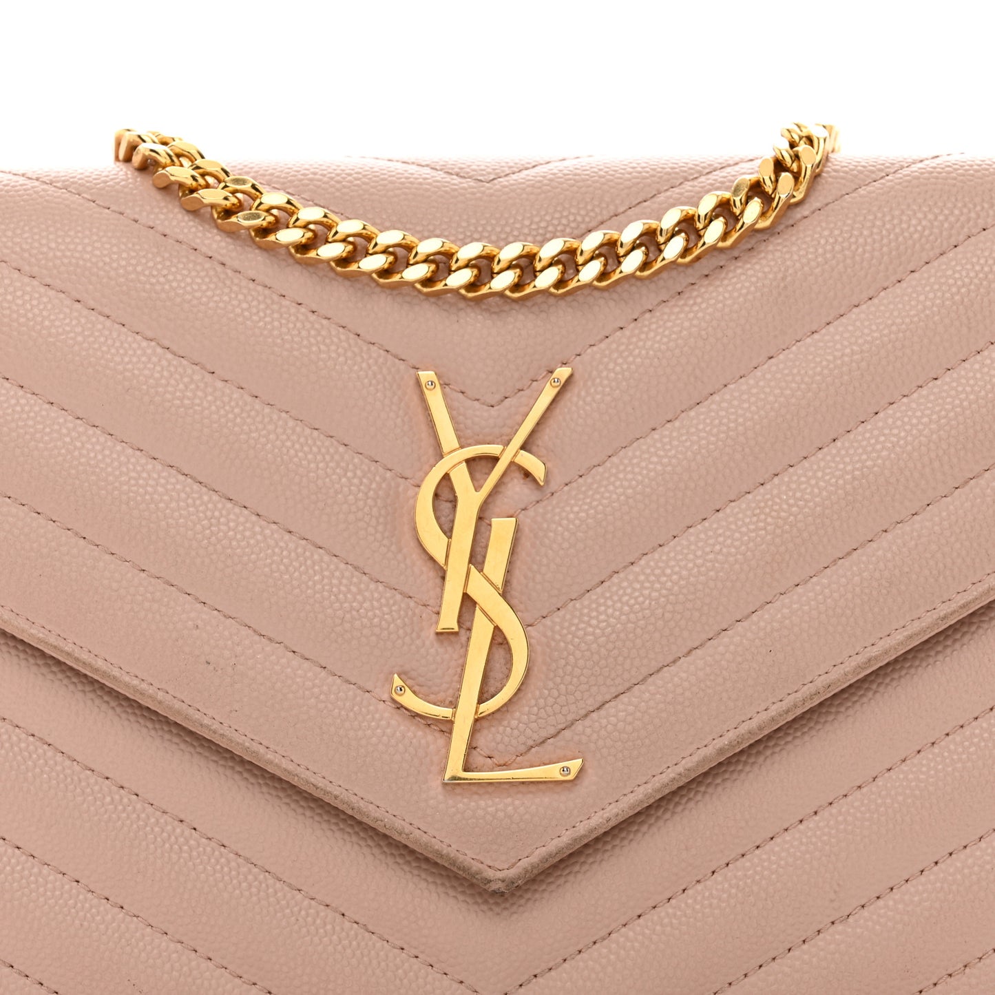 Grain De Poudre Matelasse Chevron Monogram Chain Wallet Pale Blush