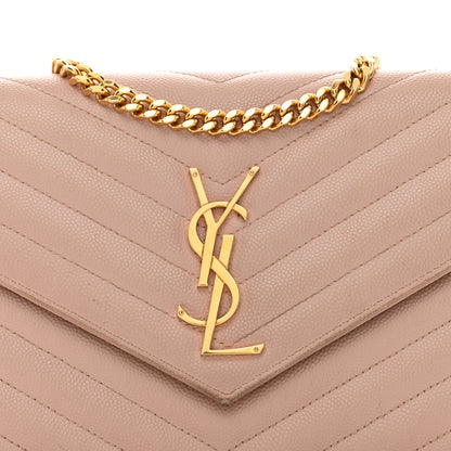 Saint Laurent Grain De Poudre Matelasse Chevron Monogram Chain Wallet Pale Blush 8 of 14