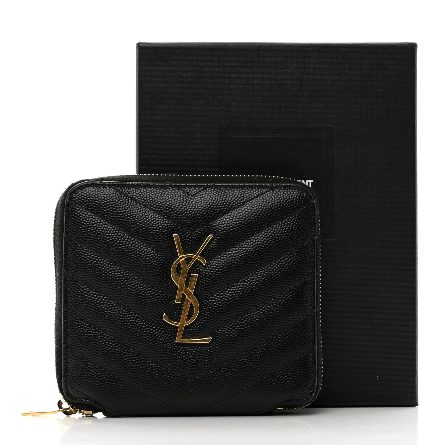Grain De Poudre Matelasse Chevron Monogram Compact Zip Around Wallet Black