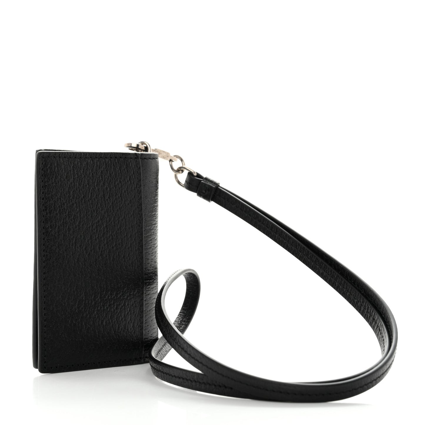 Calfskin Boar Effect Monochrome GG Marmont Card Case with Removable Strap Black