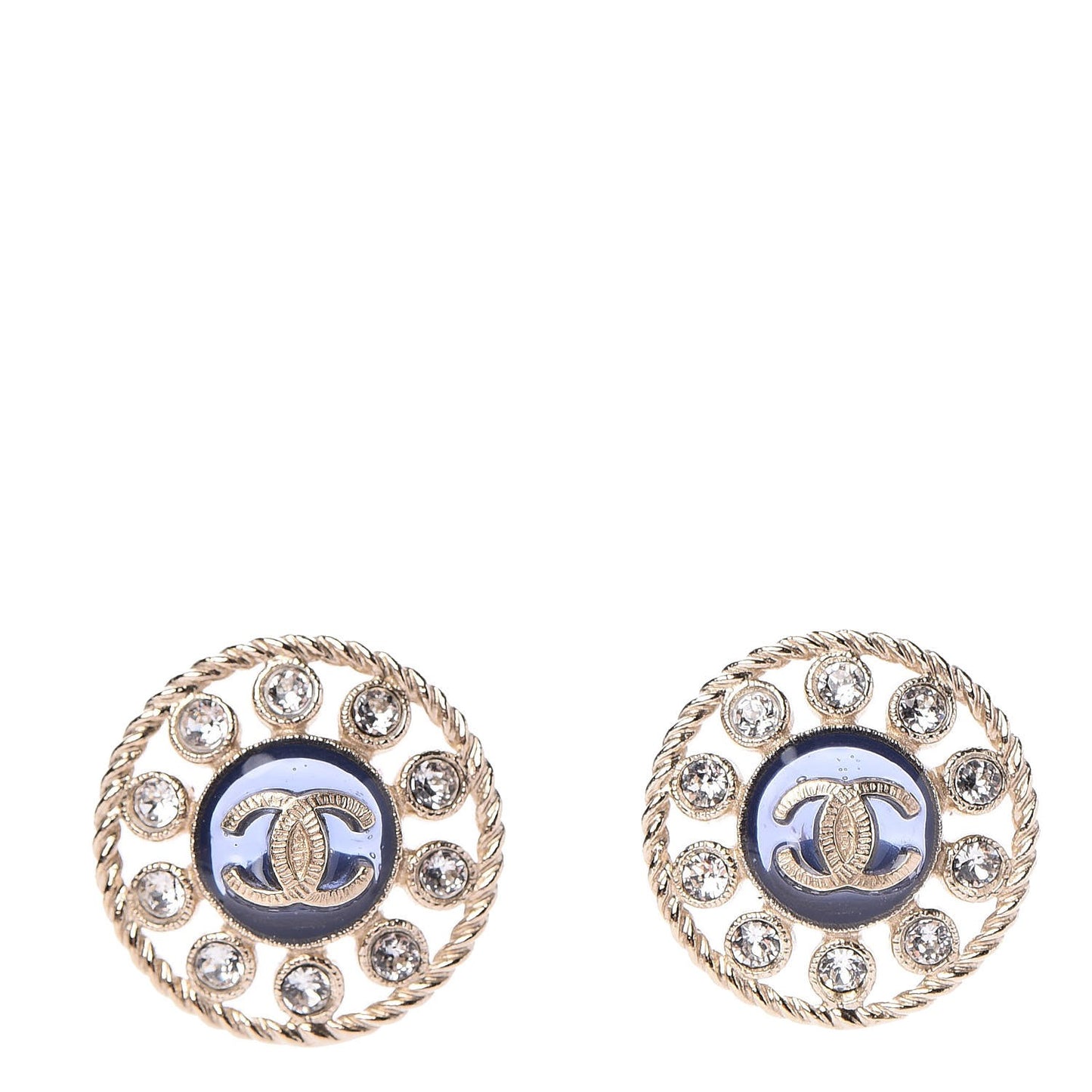 Crystal CC Earrings Blue Light Gold