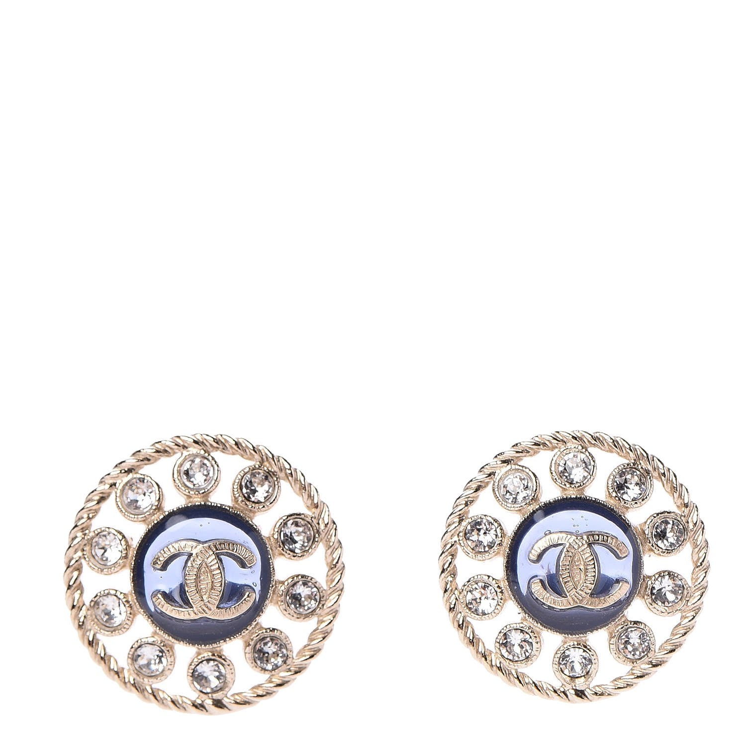 Chanel Crystal CC Earrings Blue Light Gold 1 of 5
