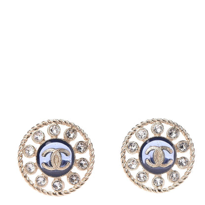 Chanel Crystal CC Earrings Blue Light Gold 1 of 5