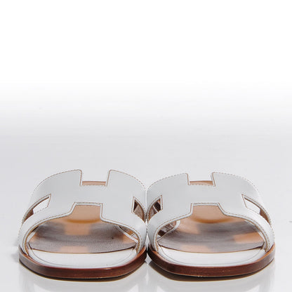 Hermes Box Calfskin Oran Sandals 38 White 2 of 7