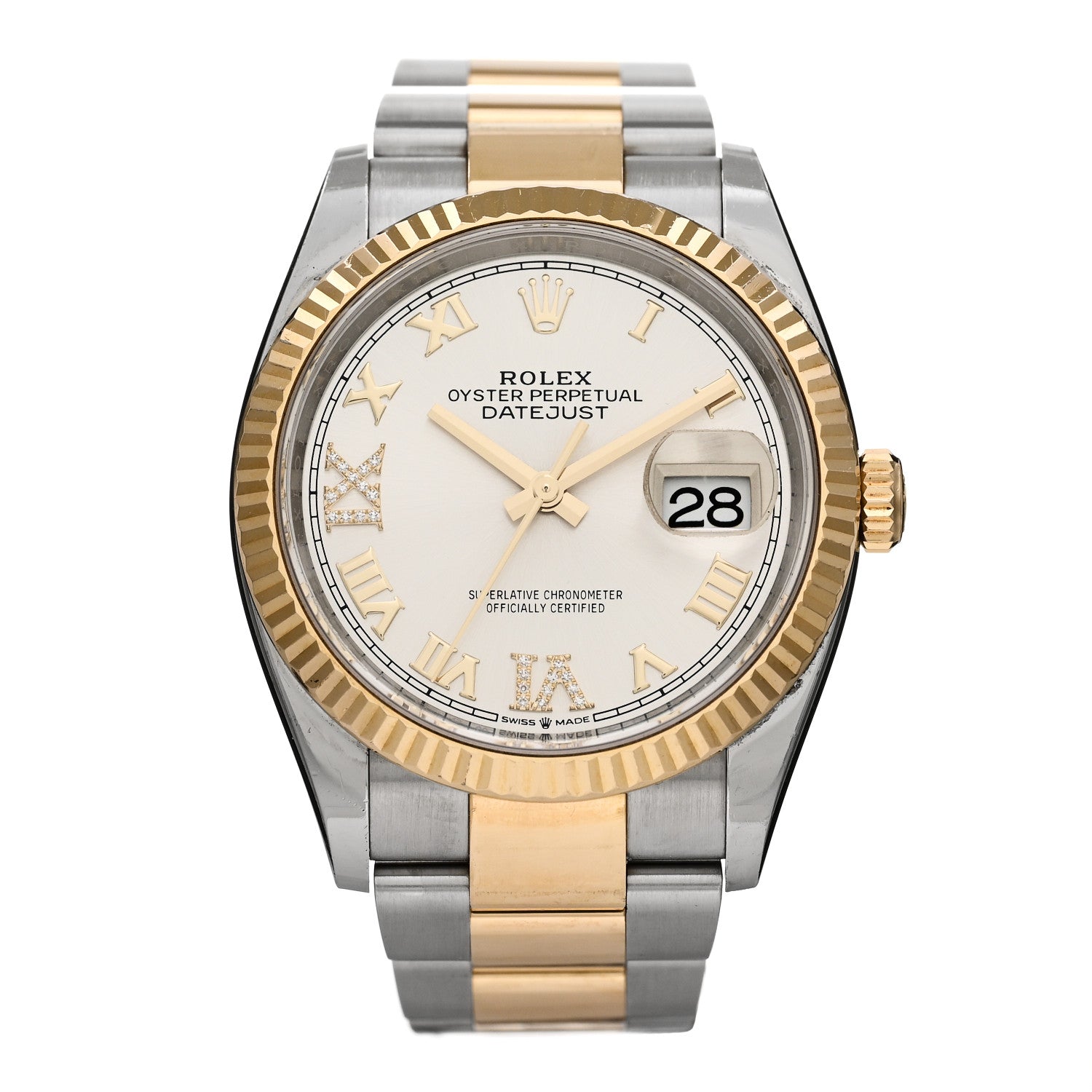 Rolex Stainless Steel 18K Yellow Gold Diamond 36mm Oyster Perpetual Datejust Watch Silver Roman 126233 1 of 4