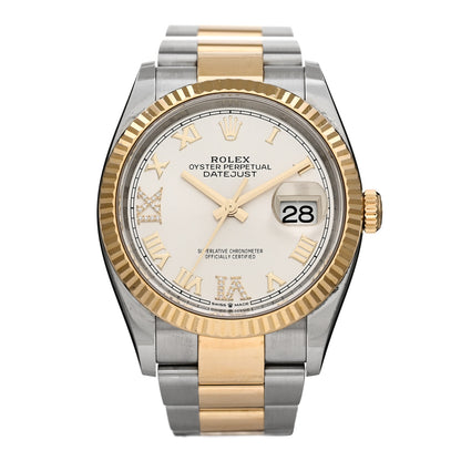 Rolex Stainless Steel 18K Yellow Gold Diamond 36mm Oyster Perpetual Datejust Watch Silver Roman 126233 1 of 4
