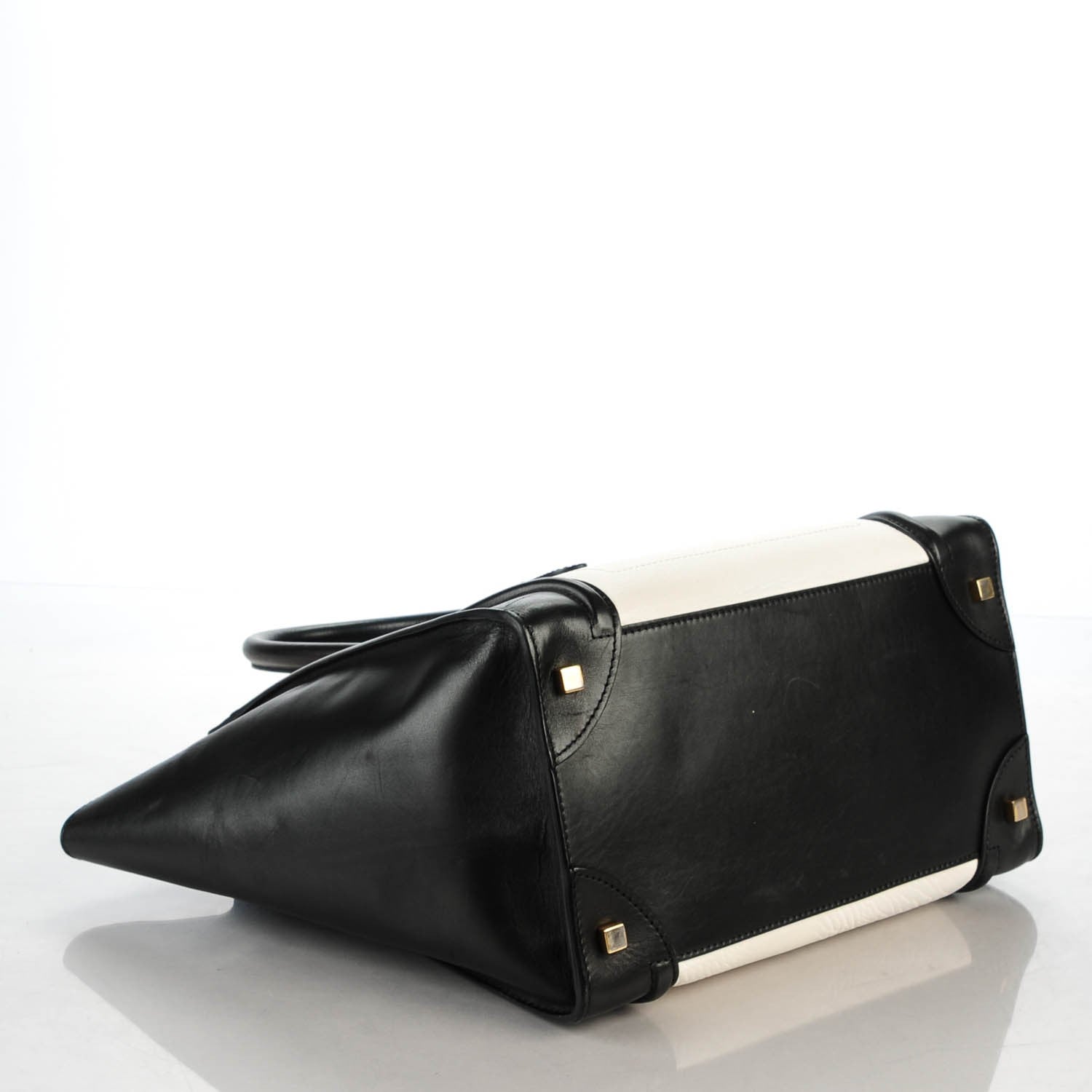 Celine Smooth Calfskin Shrunken Lambskin Mini Bi-Color Luggage Black White 4 of 10