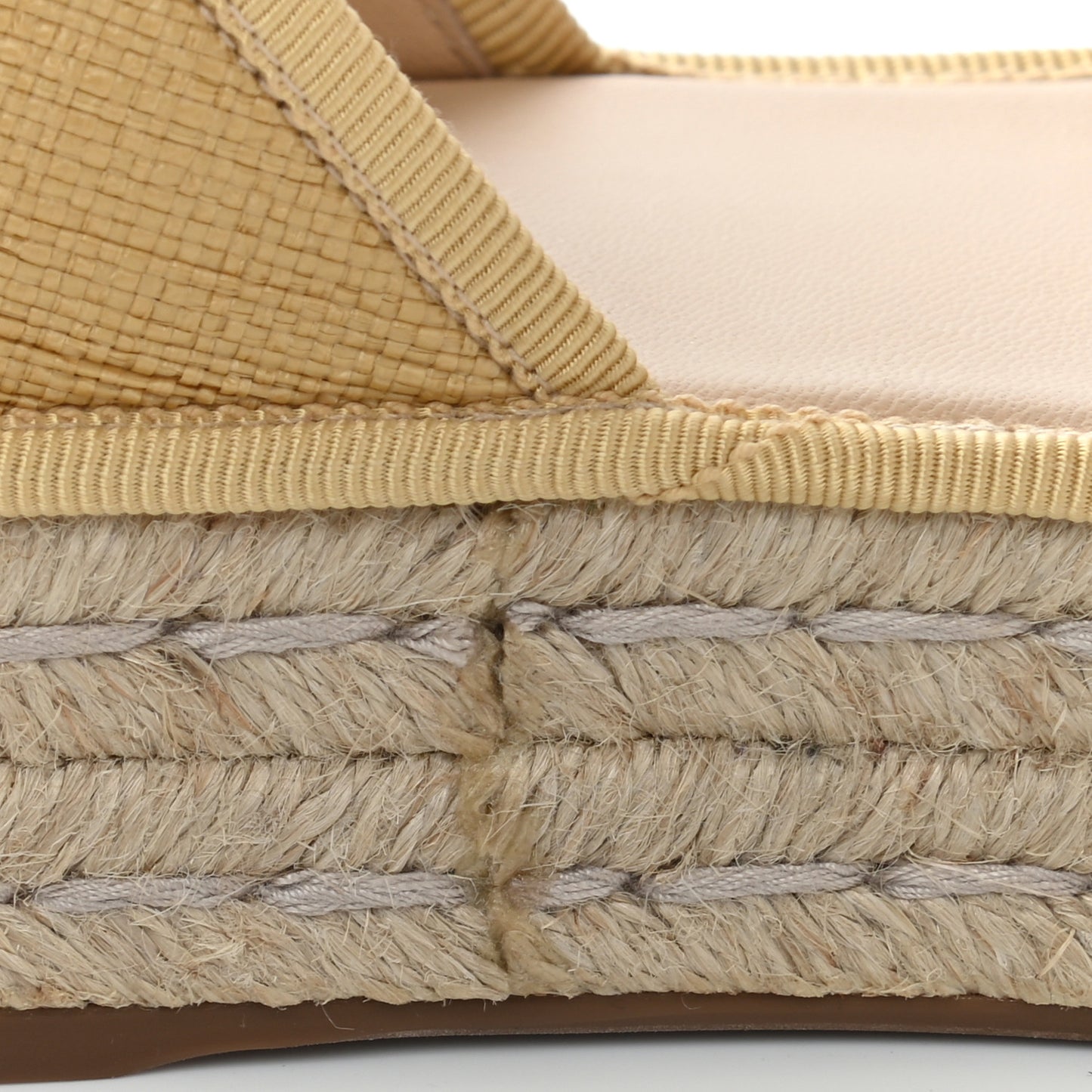 Raffia FF Embroidered Espadrille Platform Sandals 38 Natural