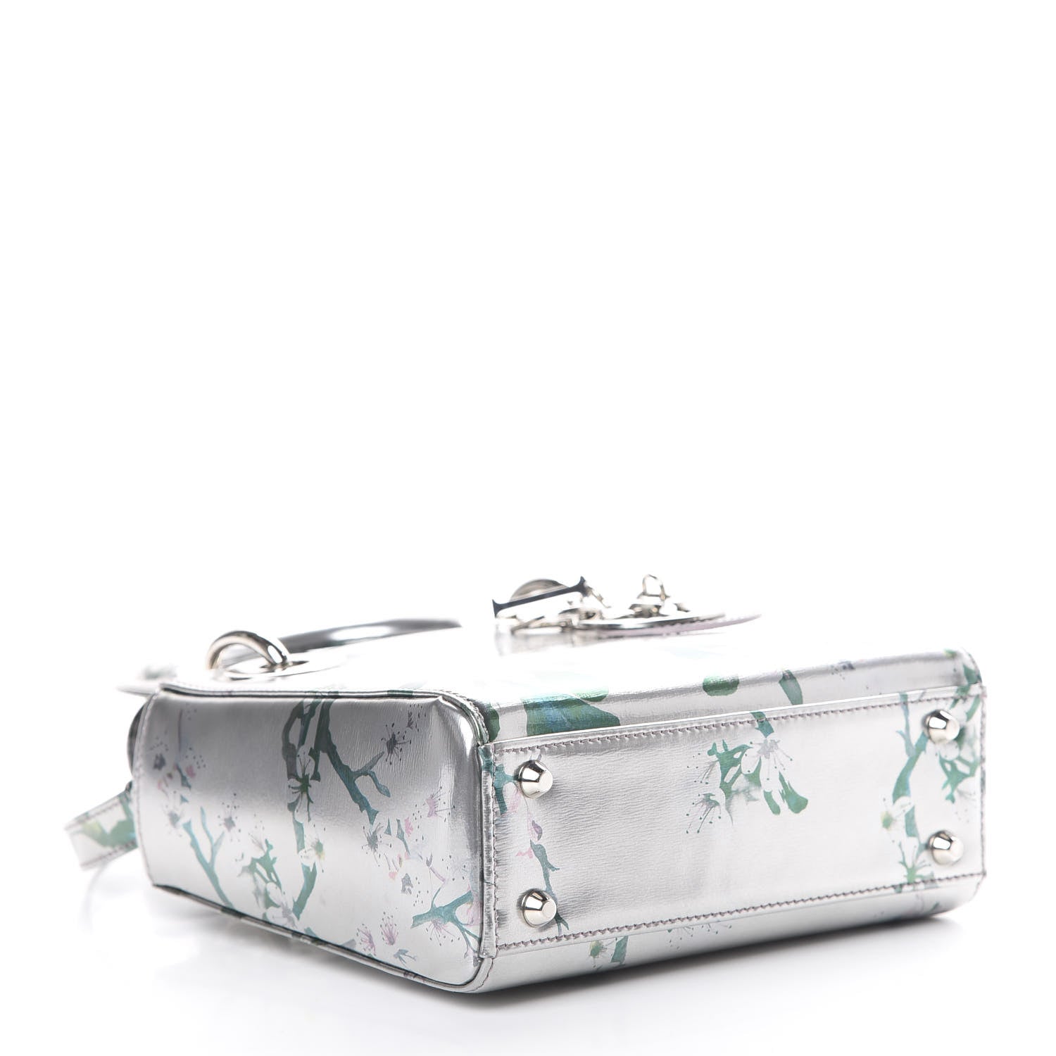 Christian Dior Metallic Calfskin Cherry Blossom Print Mini Lady Dior Silver 3 of 9