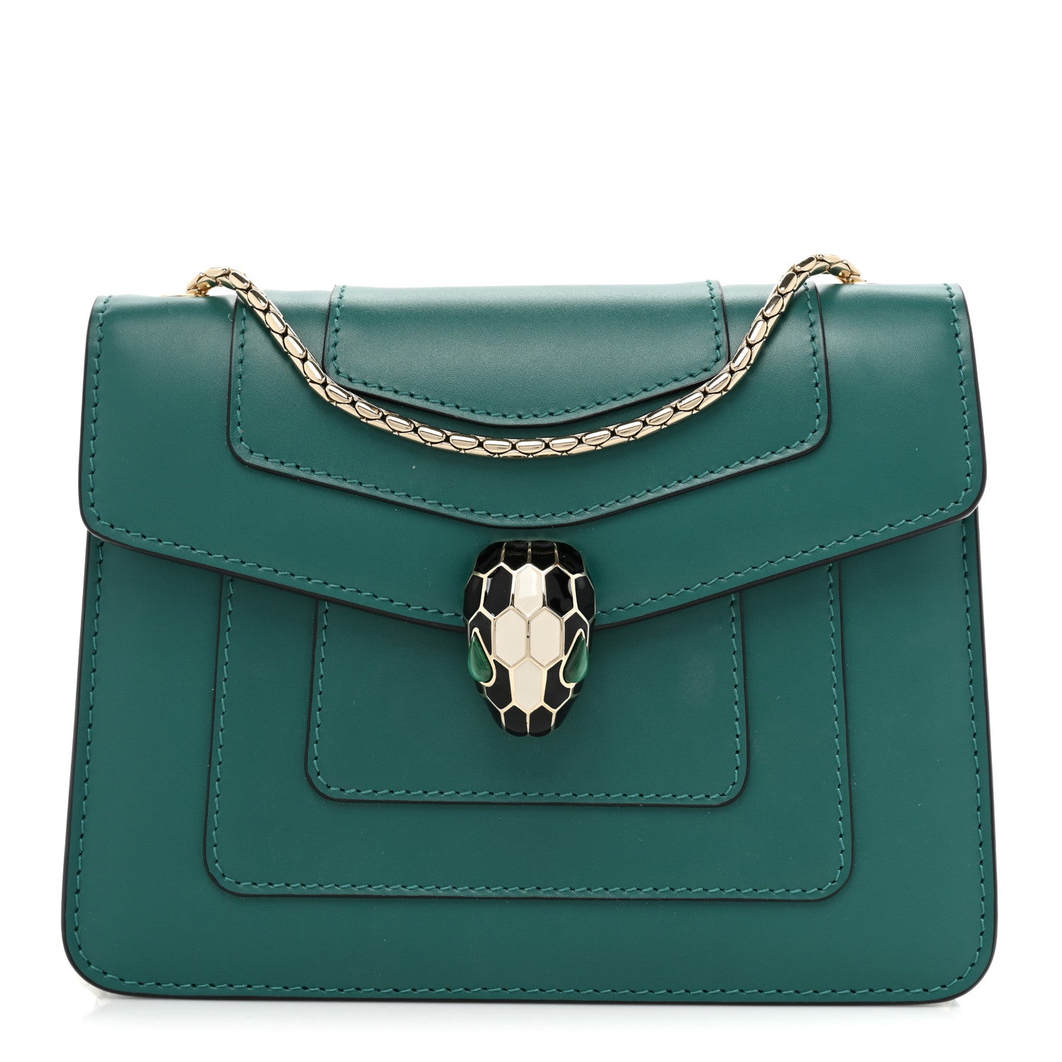 Bulgari Calfskin Small Serpenti Forever Snake Strap Crossbody Bag Emerald Green 1 of 13