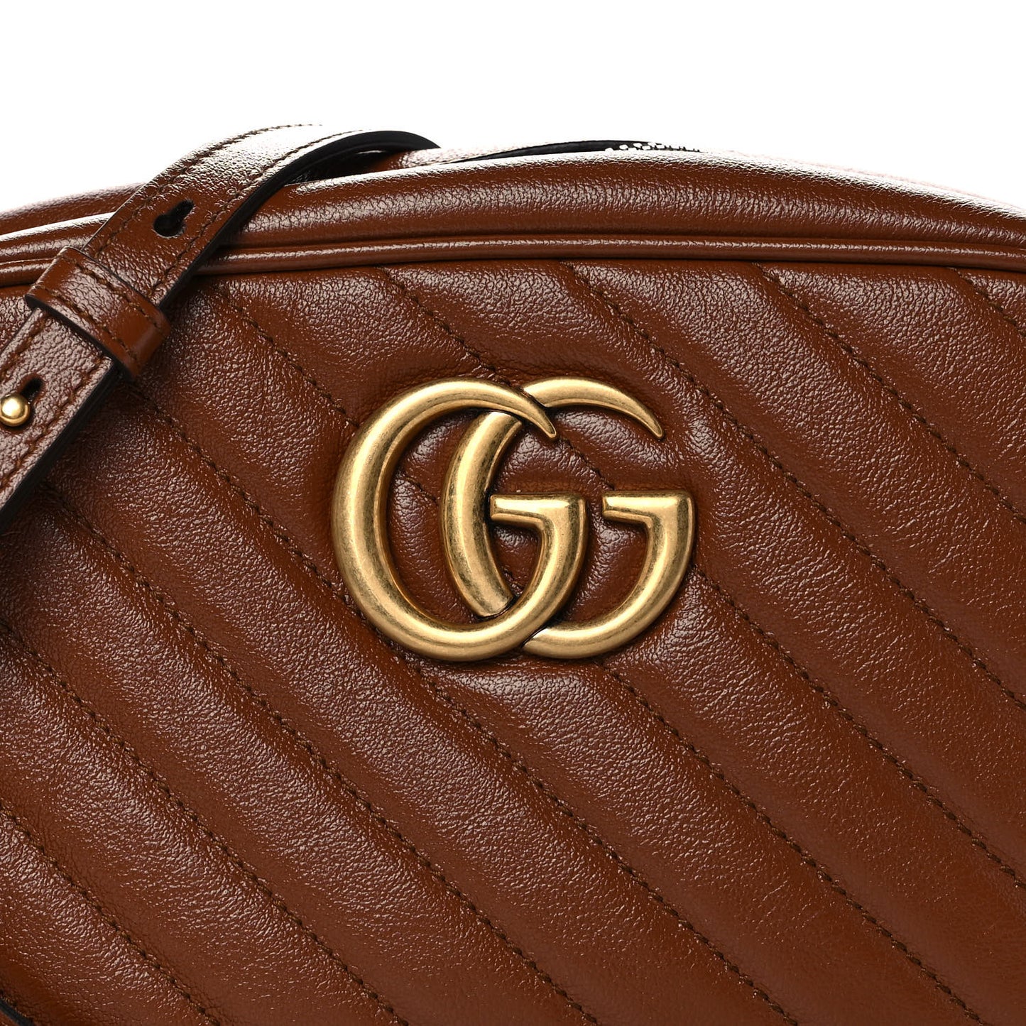 Glazed Calfskin Matelasse Diagonal Small GG Marmont Chain Shoulder Bag Cuir