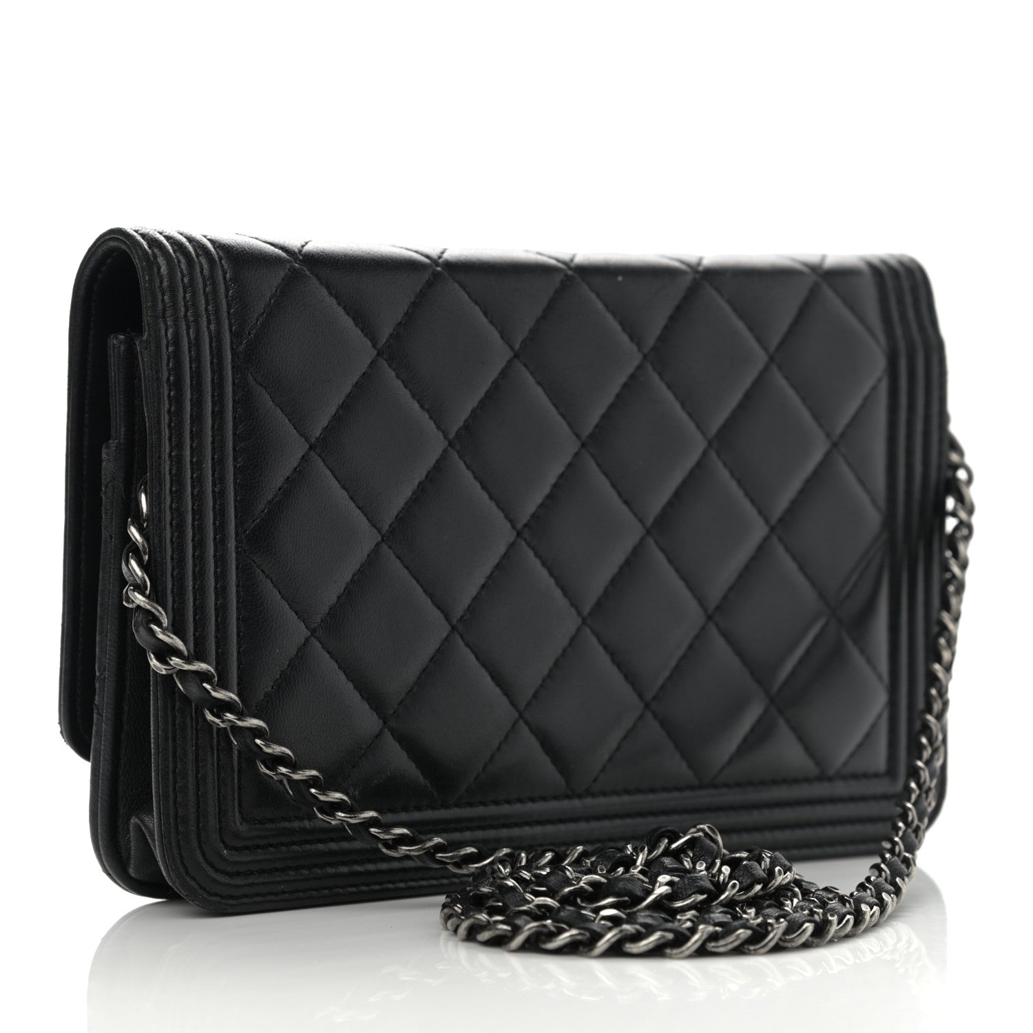 Chanel Lambskin Quilted Boy Wallet On Chain WOC Black 2 of 11