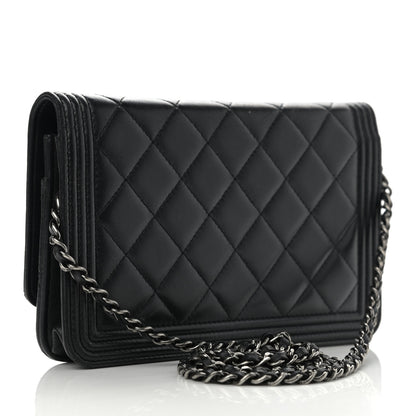 Chanel Lambskin Quilted Boy Wallet On Chain WOC Black 2 of 11