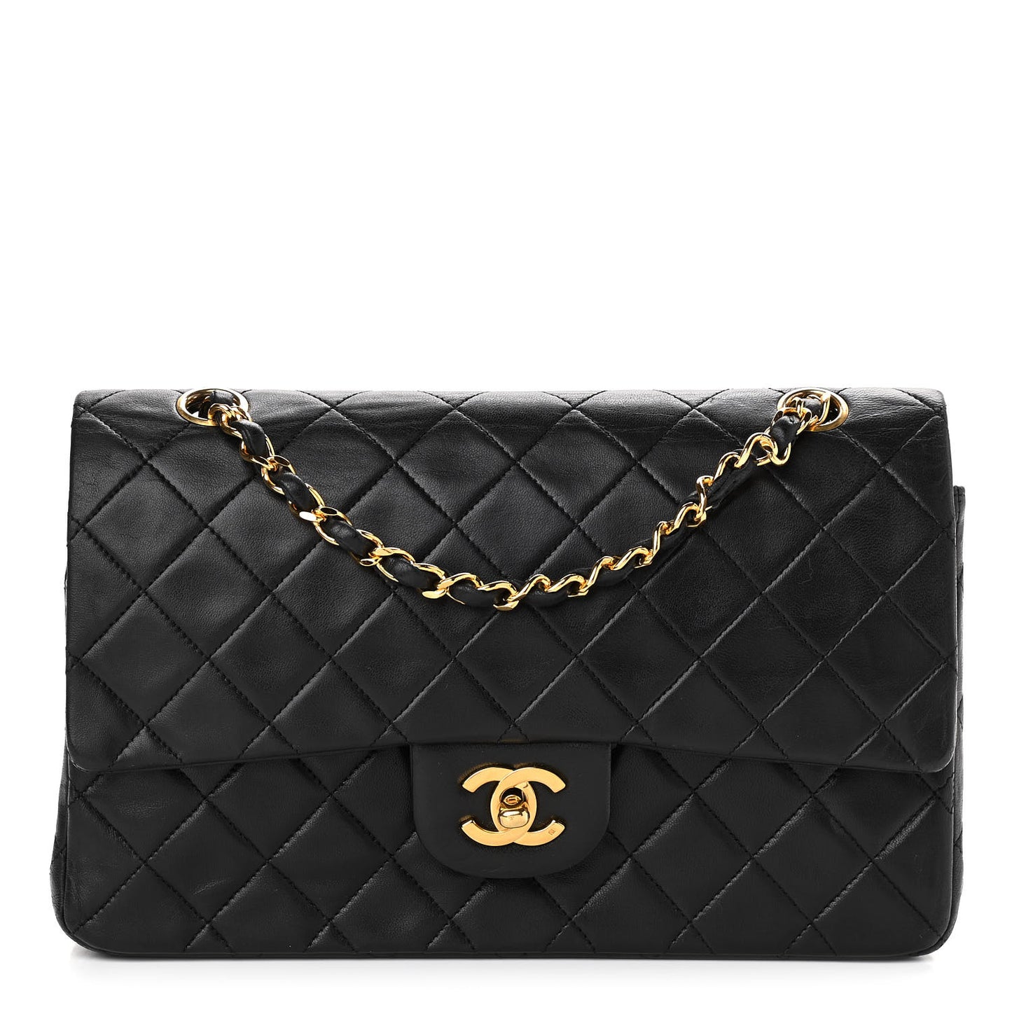 Lambskin Quilted Medium Double Flap Black