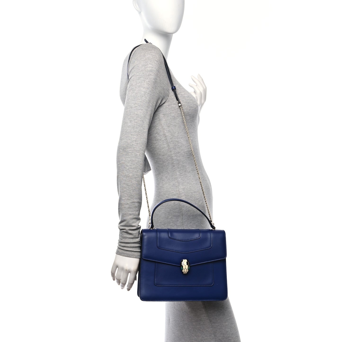 Calfskin Large Serpenti Forever Top Handle Blue