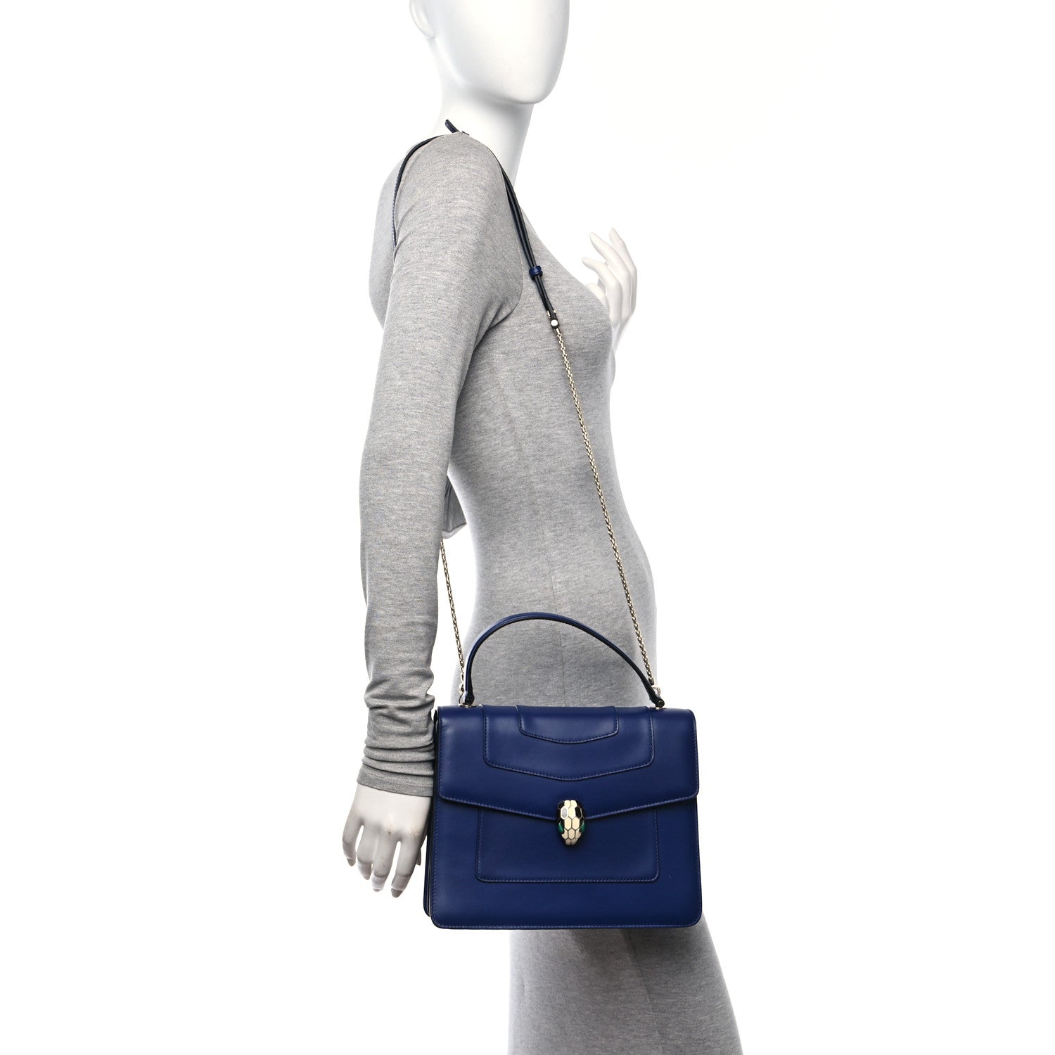 Bulgari Calfskin Large Serpenti Forever Top Handle Blue 2 of 13