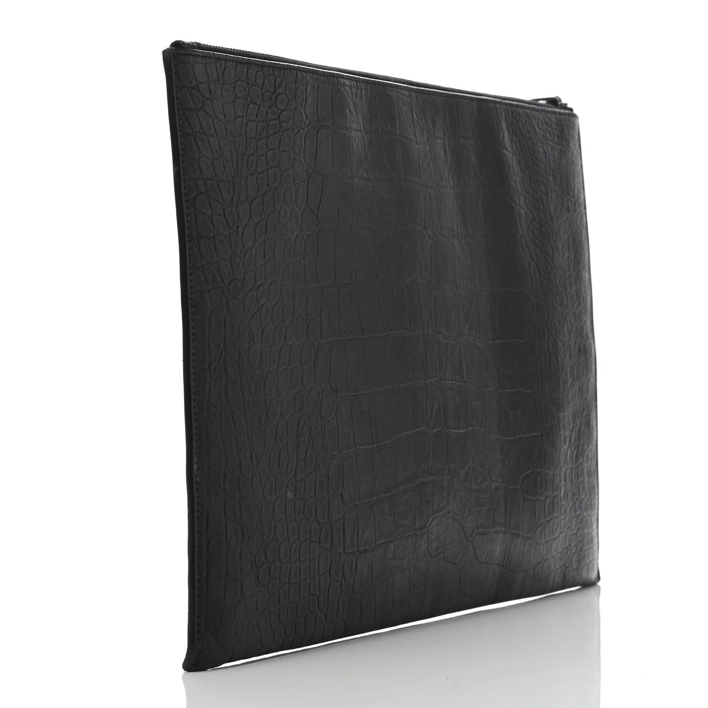 Calfskin Crocodile Embossed Tablet Pouch Black