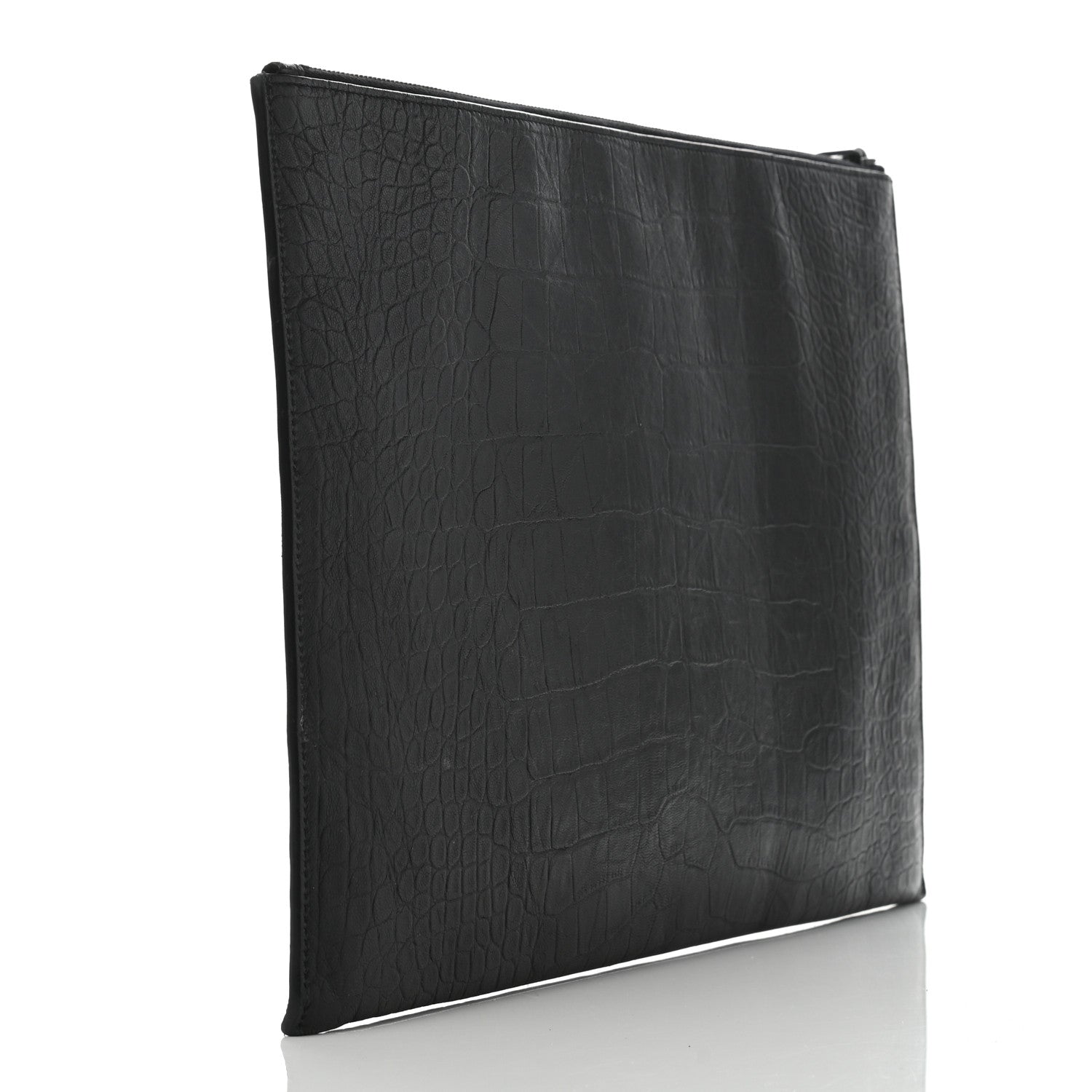 Saint Laurent Calfskin Crocodile Embossed Tablet Pouch Black 3 of 10