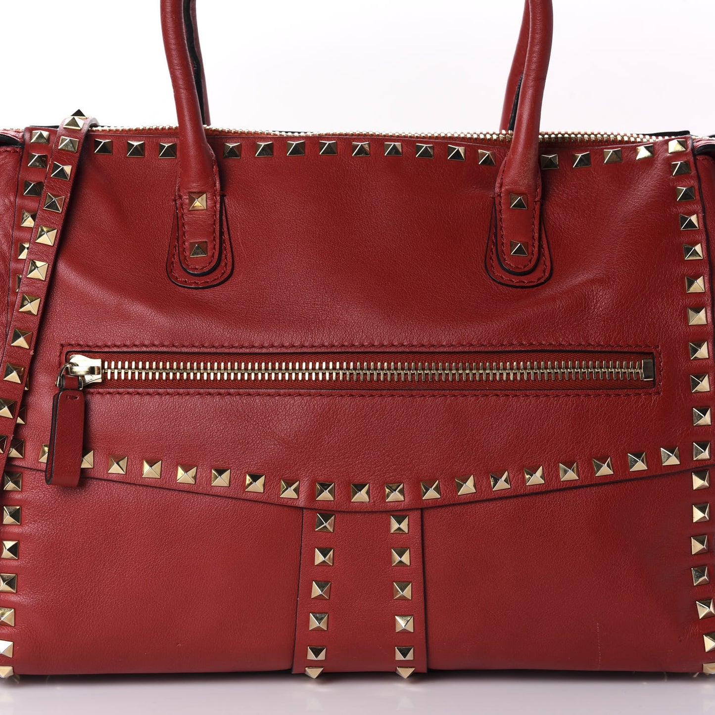 Calfskin Rockstud Top Handle Satchel Rosso Valentino
