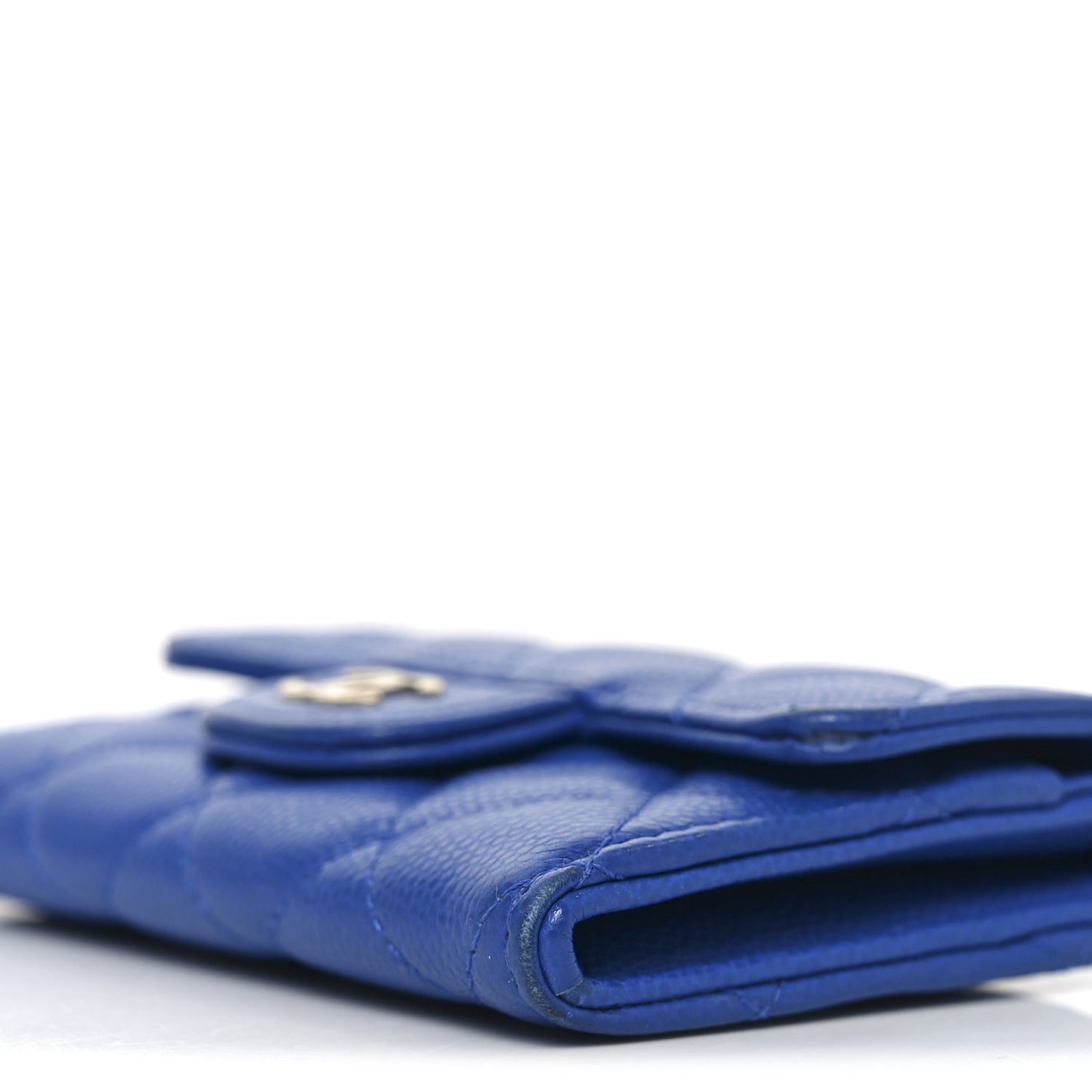 Caviar Quilted Flap Card Holder Wallet Blue