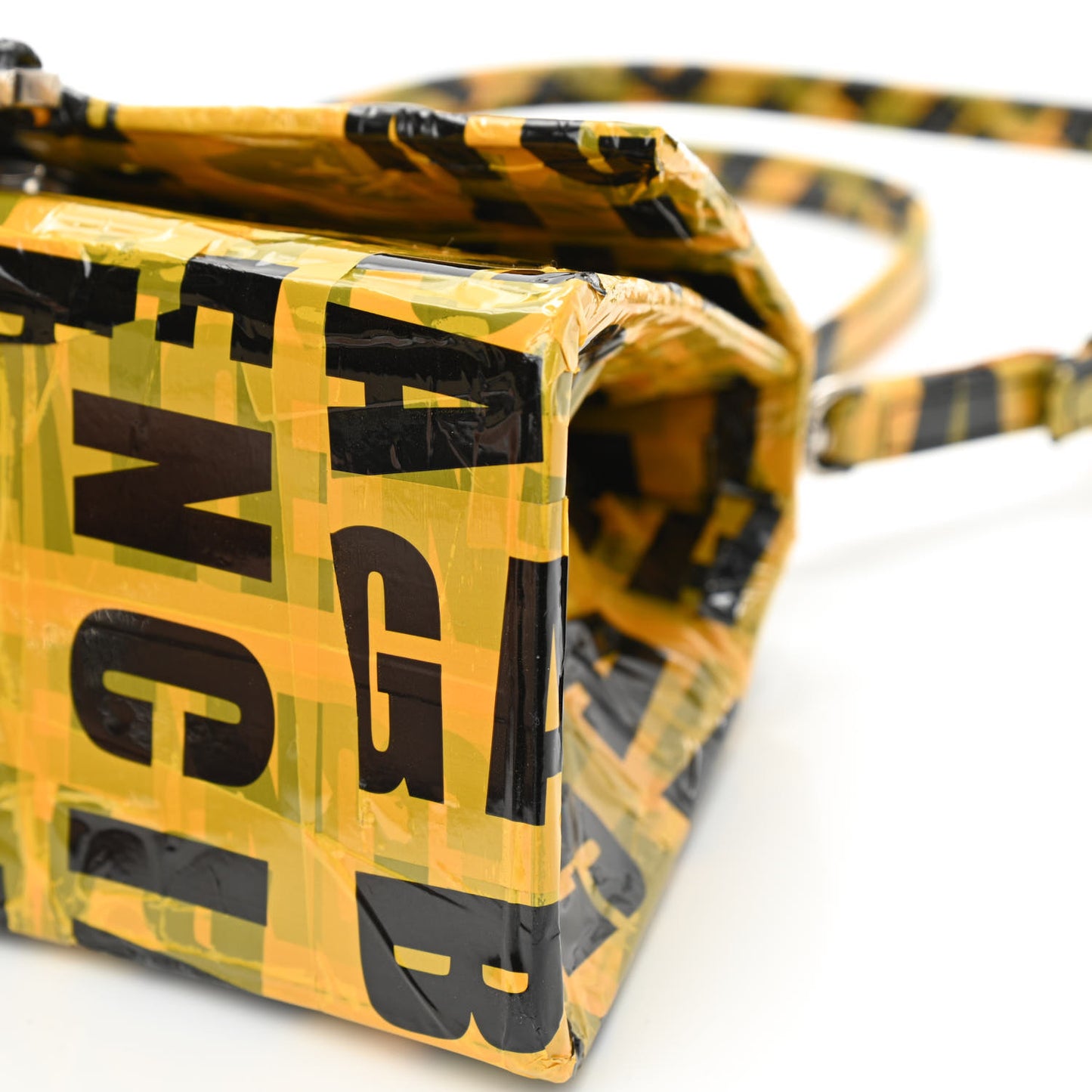 Box Calfskin Tape Small Hourglass Top Handle Bag Yellow Black