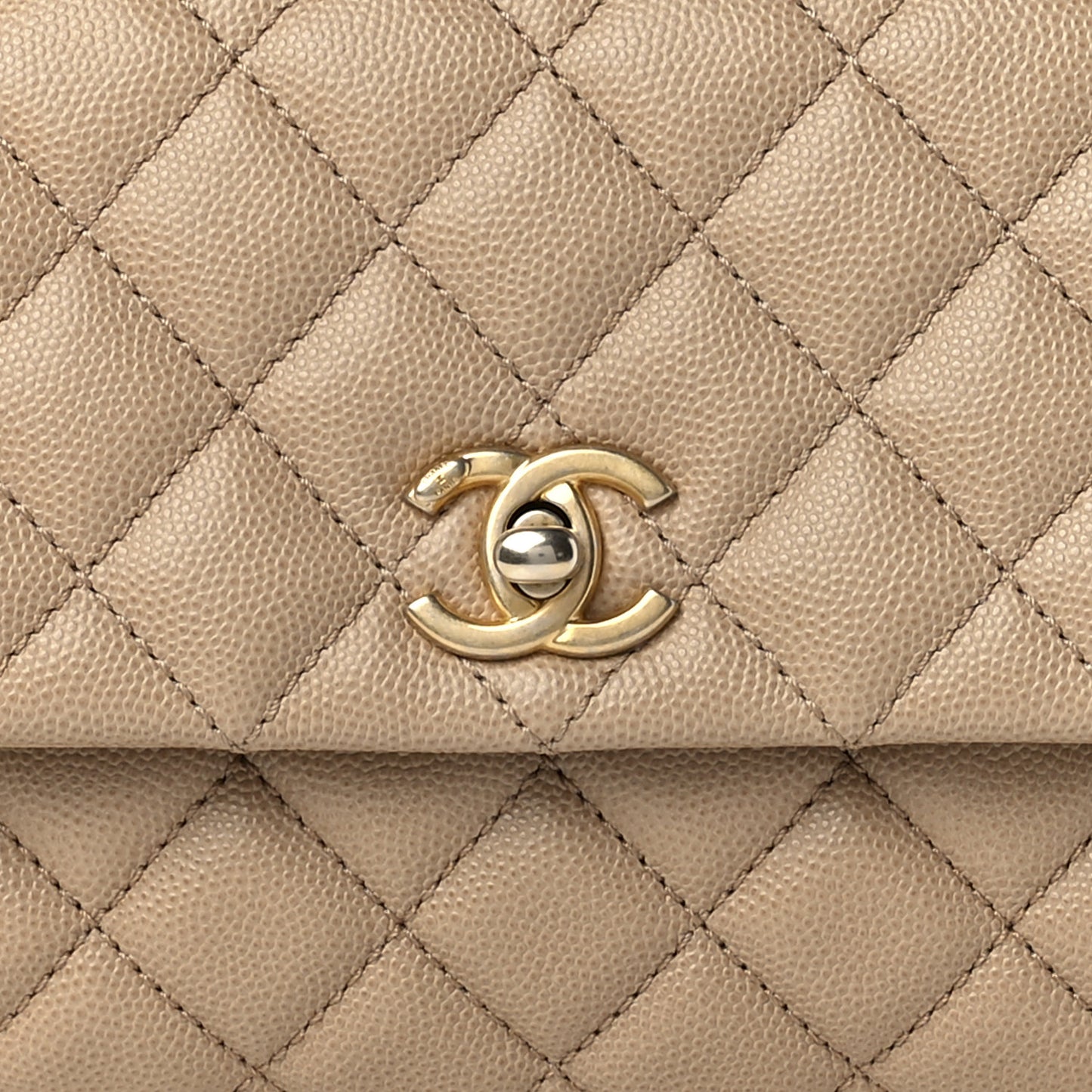Caviar Quilted Mini Coco Handle Flap Beige