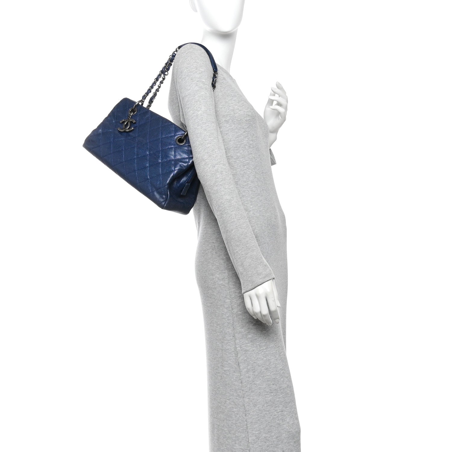 Chanel Iridescent Caviar Quilted Small Chic Tote  Dark Blue 2 of 14