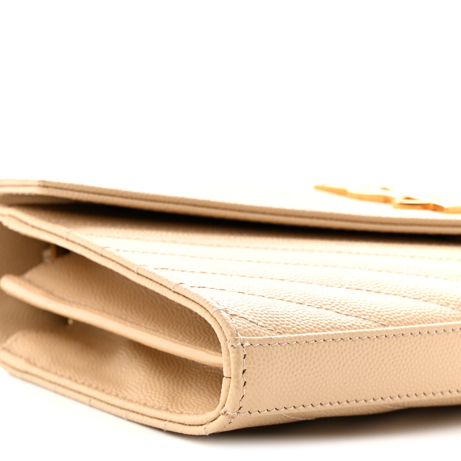 Saint Laurent Grain De Poudre Matelasse Chevron Monogram Chain Wallet Nude Powder 9 of 10