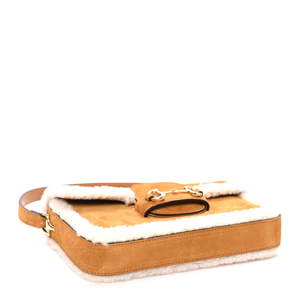 Gucci Suede Shearling Horsebit Mini 1955 Shoulder Bag Honey Beige Milk ...