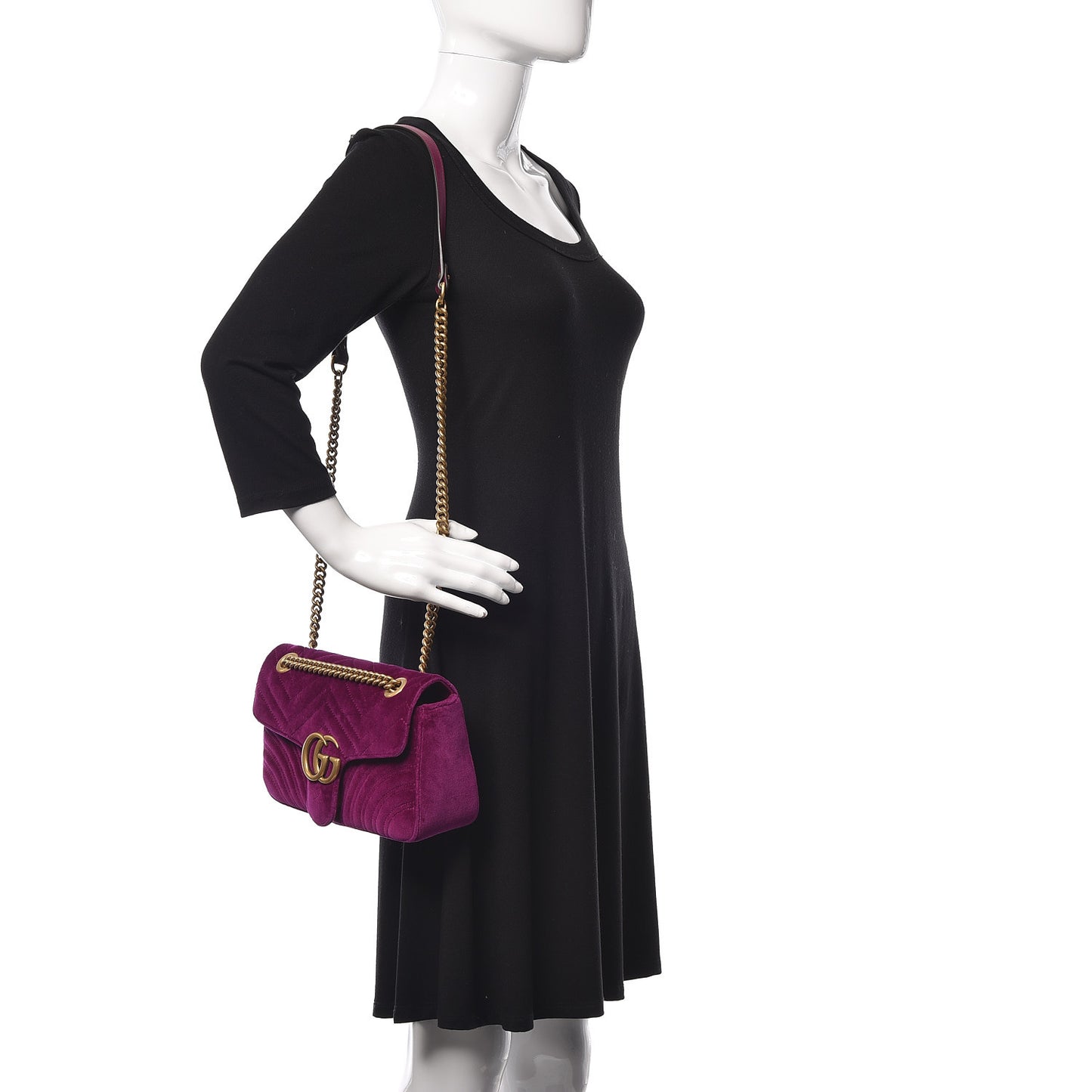 Velvet Matelasse Small GG Marmont Shoulder Bag Fuchsia Violet Cyclamen