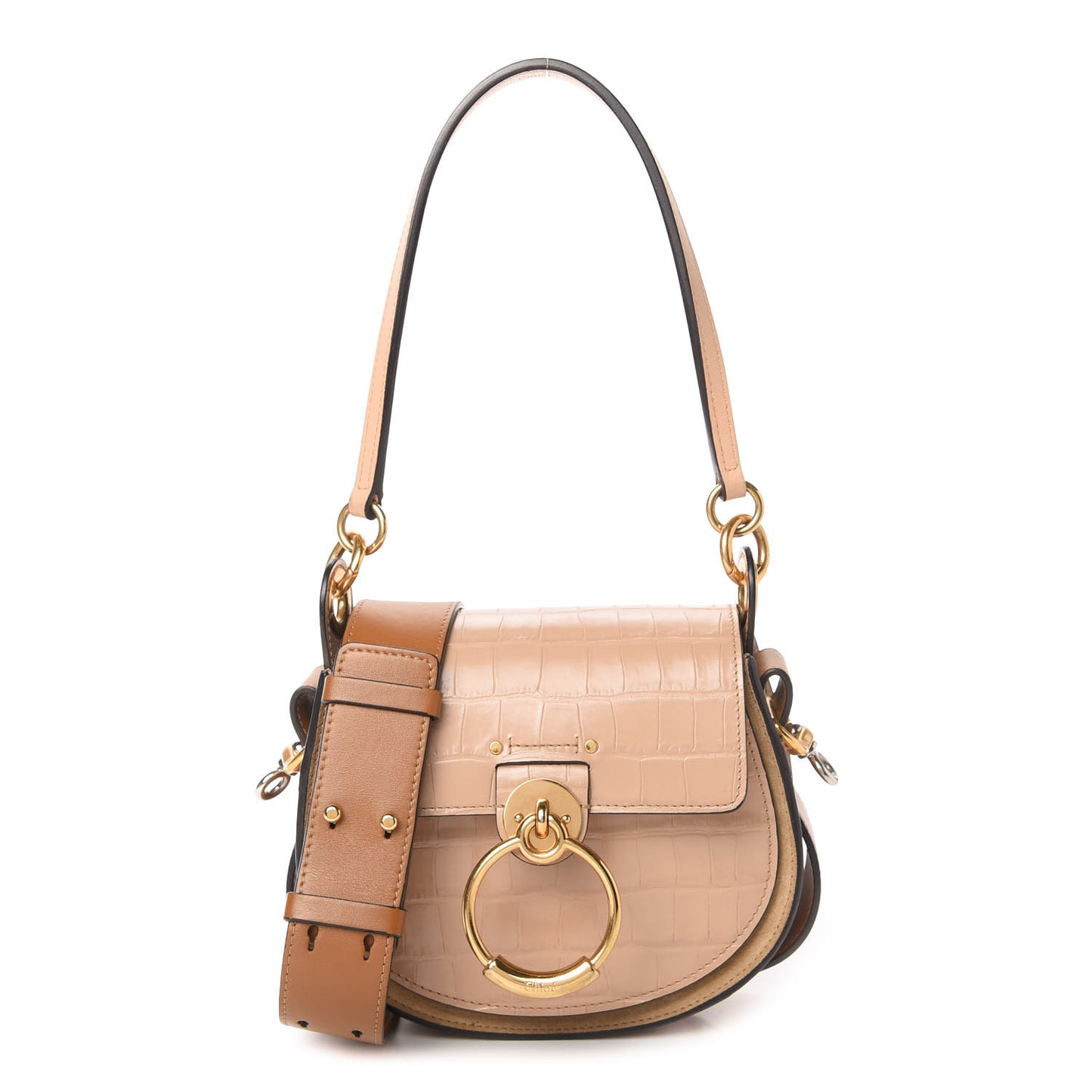 Calfskin Crocodile Embossed Small Tess Bag Nut