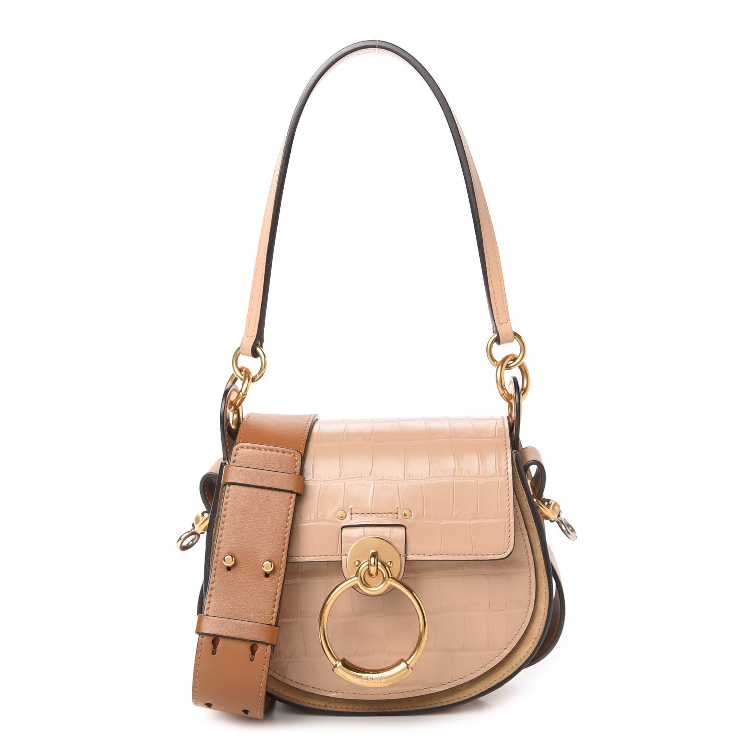 Chloe Calfskin Crocodile Embossed Small Tess Bag Nut 1 of 10
