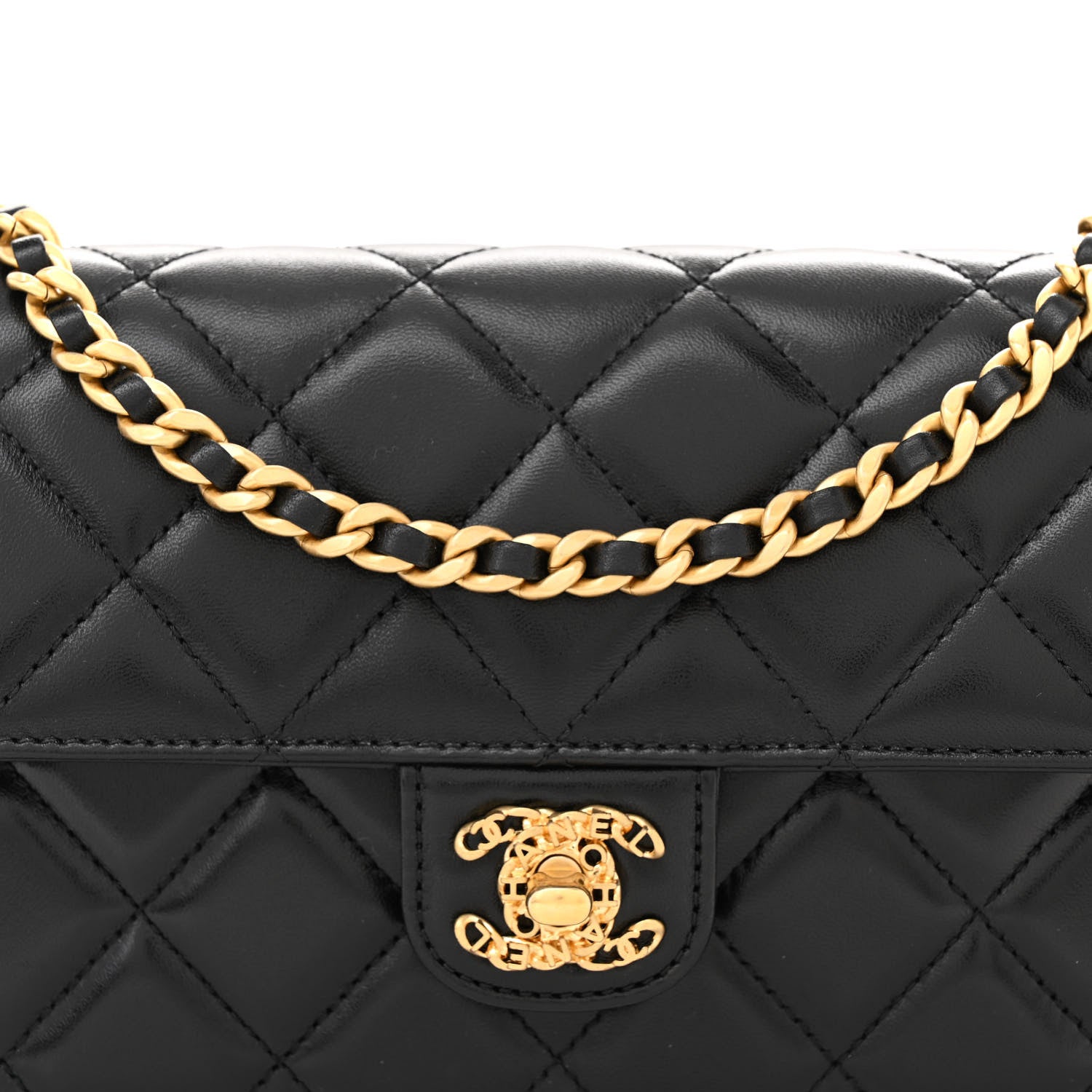 Chanel Shiny Lambskin Quilted Flap Clutch Bag Black 8 of 10