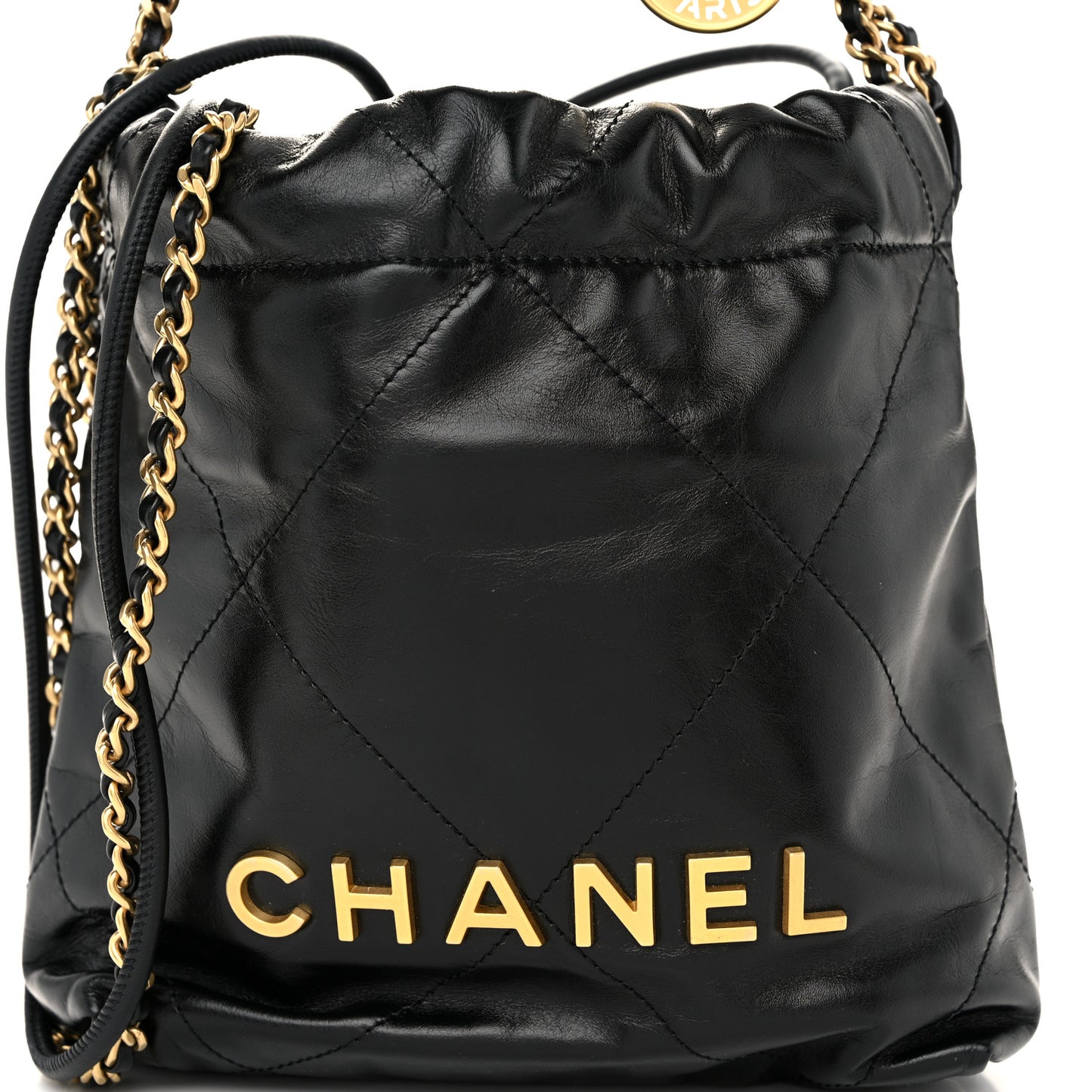 Shiny Calfskin Quilted Mini Chanel 22 Black