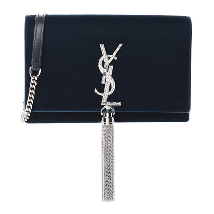 Saint Laurent Velvet Crystal Monogram Kate Tassel Chain Wallet Blue 1 of 12