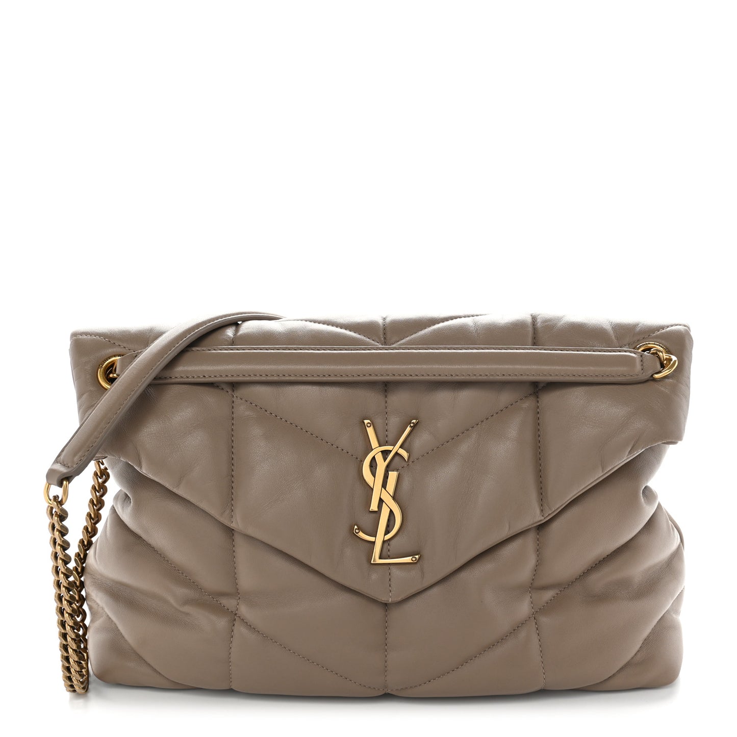 Lambskin Quilted Medium Loulou Puffer Monogram Chain Satchel Dark Beige
