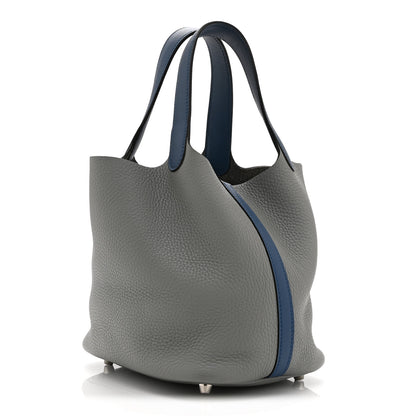 Hermes Taurillon Clemence Picotin Lock 18 PM Gris Mouette Bleu Agate 3 of 10