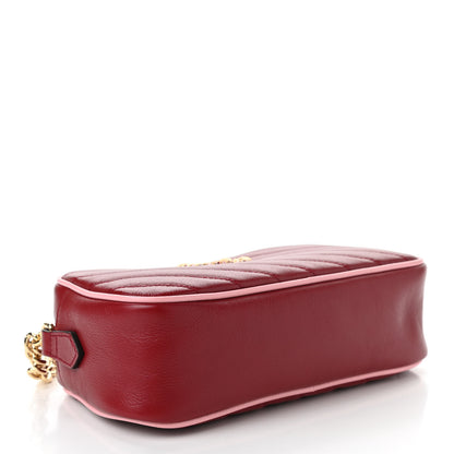 Gucci Azalea Calfskin Enamel Matelasse Diagonal Small Torchon GG Marmont Chain Shoulder Bag New Cherry Red Wild Rose 4 of 10
