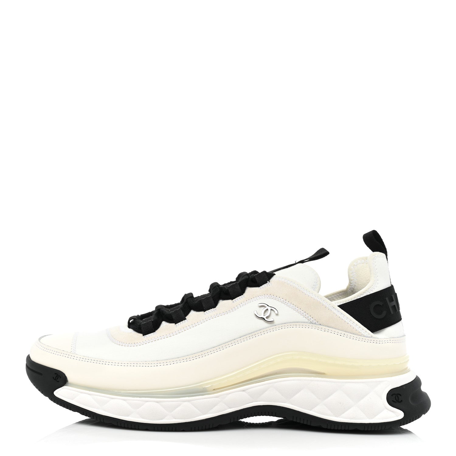 Chanel Velvet Calfskin Mixed Fibers Mens CC Sneakers 46 Ivory Black 1 of 12