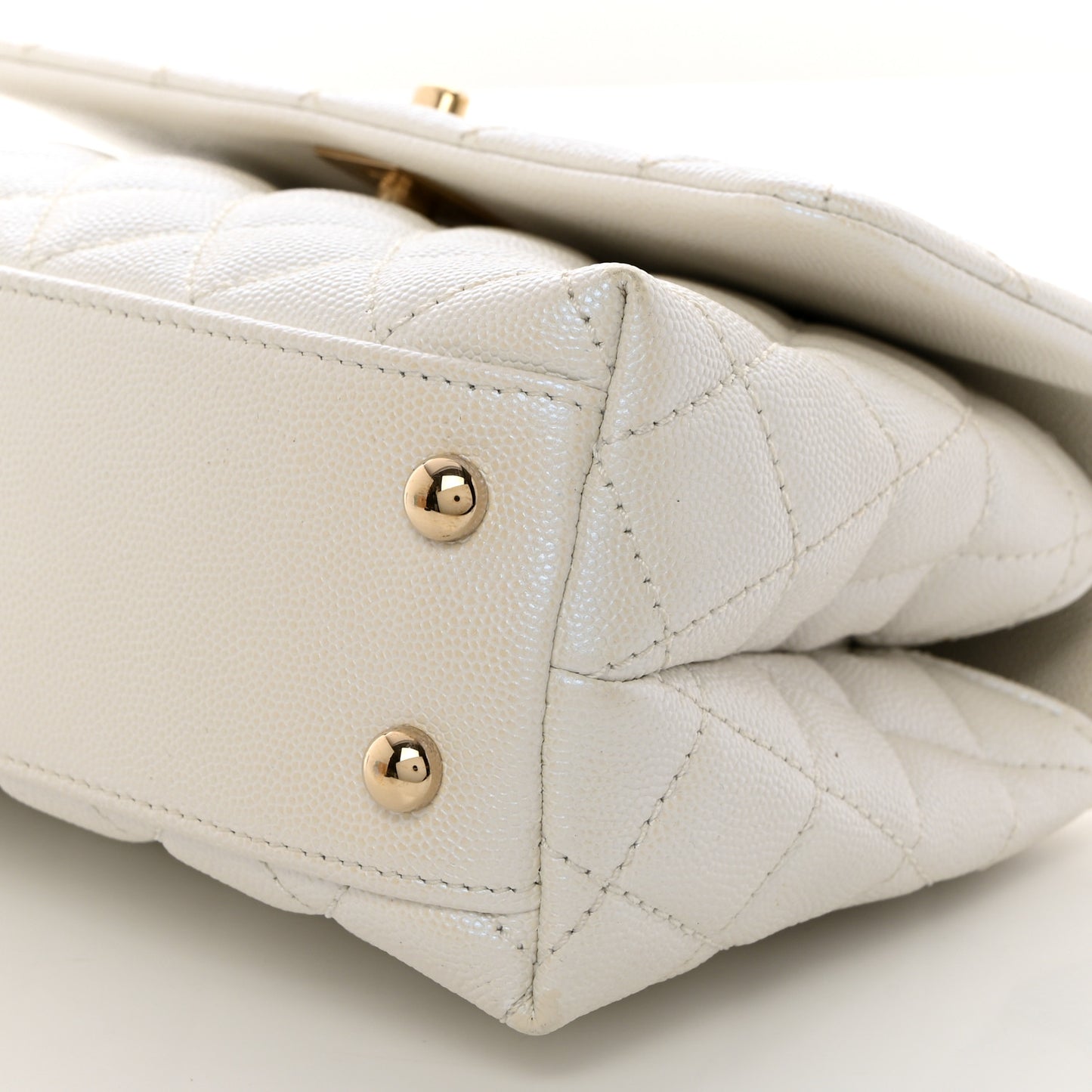 Iridescent Caviar Quilted Mini Coco Handle Flap White